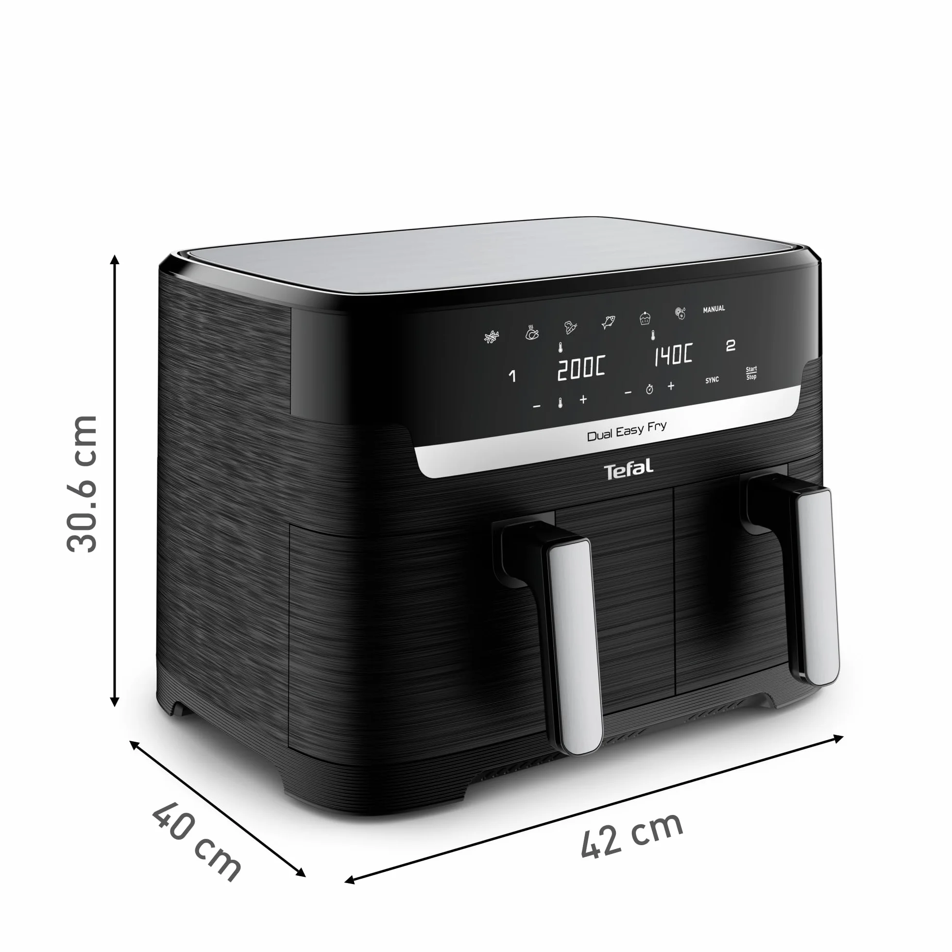 Tefal EY9018 Dual Easy Fry, Frytkownica Beztłuszczowa, Czarna Matowa, 8,3 L, Dwie Szuflady