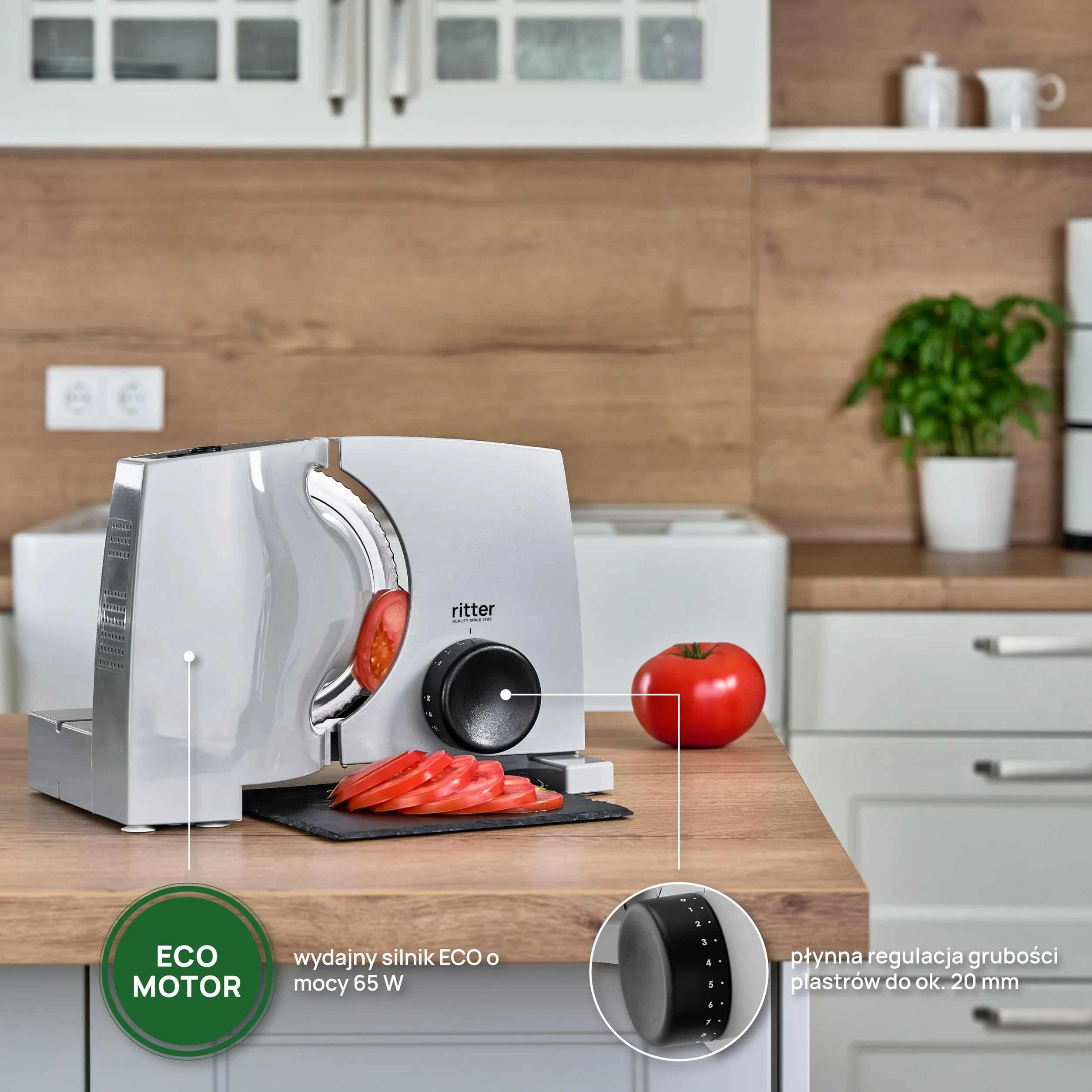 ritter nova 1 Duo Plus elektryczna krajalnica do chleba, wędlin i sera, wykonana z metalu, z silnikiem ECO, Made in Germany
