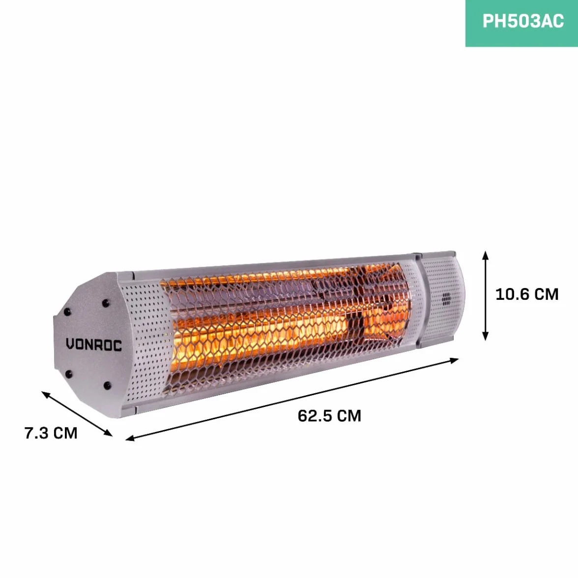 VONROC Elektryczny promiennik podczerwieni 2000 W IP65 srebrny