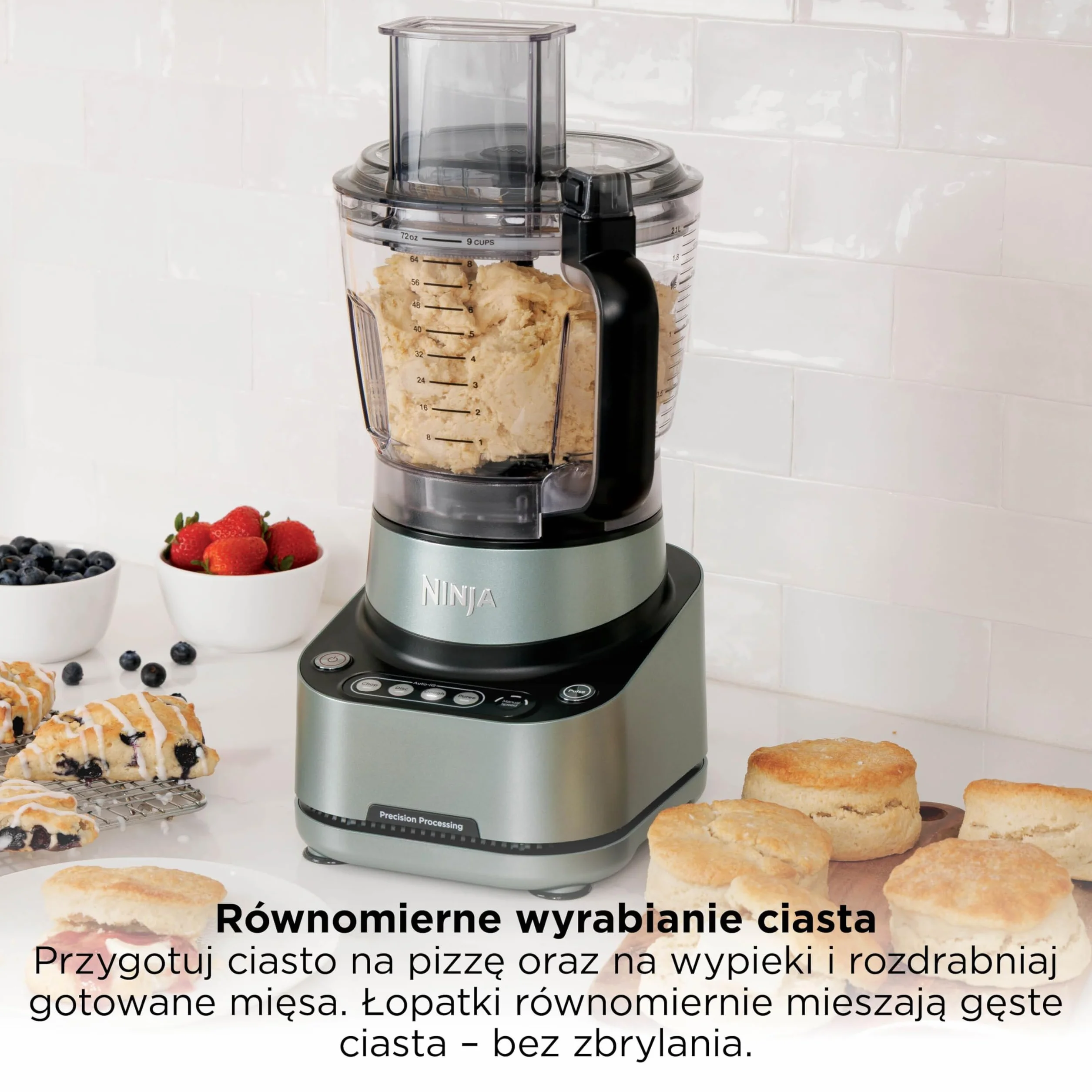 Ninja PrecisionPro robot kuchenny 2,1 l, 4 automatyczne ustawienia wstępne i ręczne ustawienia, przygotuj ciasto na pizzę i chleb, kroi warzywa i inne części nadające się do mycia w zmywarce, czarny