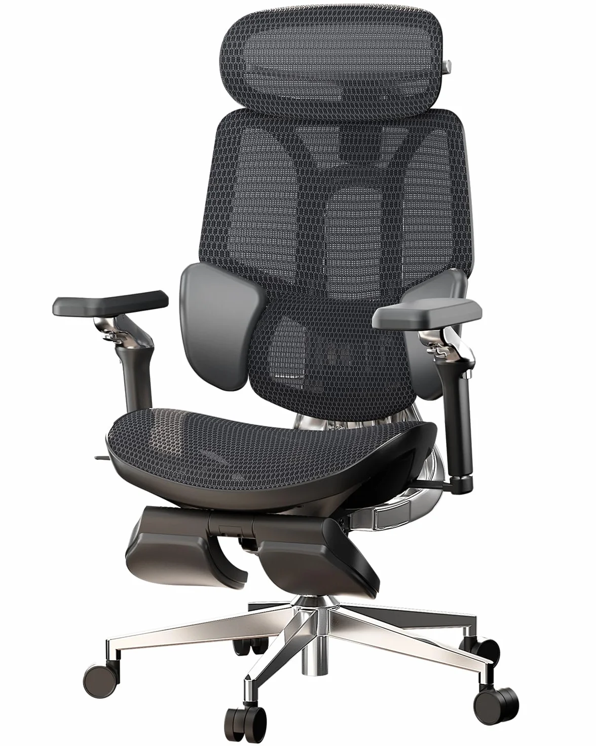 Hbada E3 Ultra Ergonomiczny Fotel Biurowy - Dynamiczne 3-Strefowe Wsparcie Lędźwiowe, Mechaniczne Podłokietniki 360°, Regulowany Zagłówek 4D, Wysokiej Jakości Siatka Mesh, Czarny