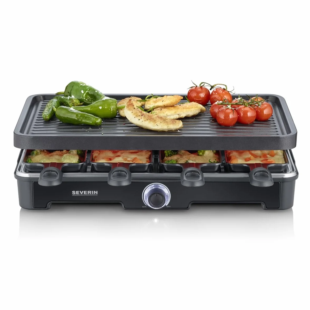 SEVERIN Raclette Grill 1400 W, 8 patelni, powłoka ceramiczna, czarny, RG 9670