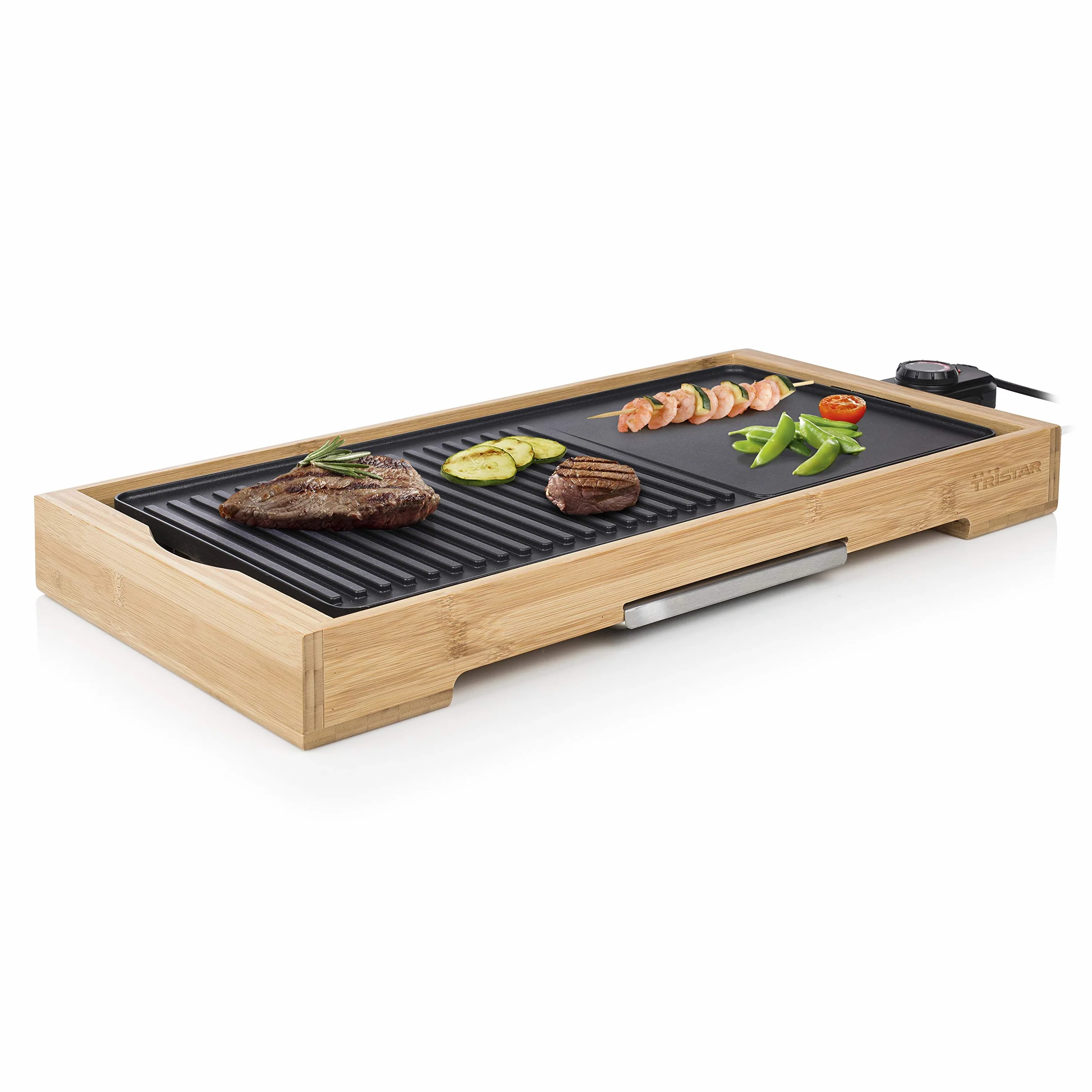 Tristar BP-2641 Bambusowy Grill Kombinowany XL z Teppanyaki, 51 x 25,4 cm
