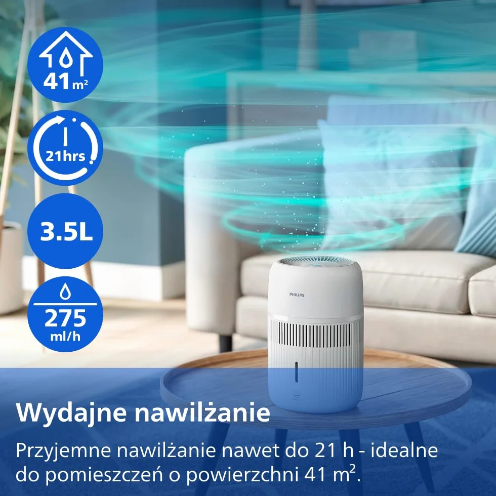 Philips Ewaporacyjny Nawilżacz Powietrza Serii 4000, 3,5 l, 275 ml/h, 41 m², Biały