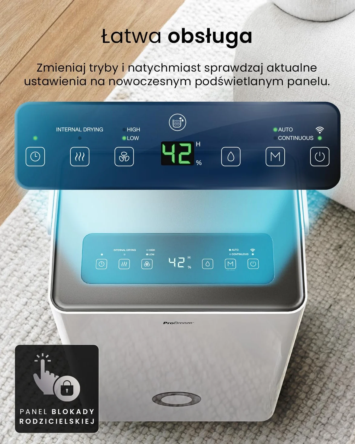 Osuszacz powietrza Pro Breeze 30 l/24 h z Wi-Fi, czujnik wilgotności, 4 l, timer