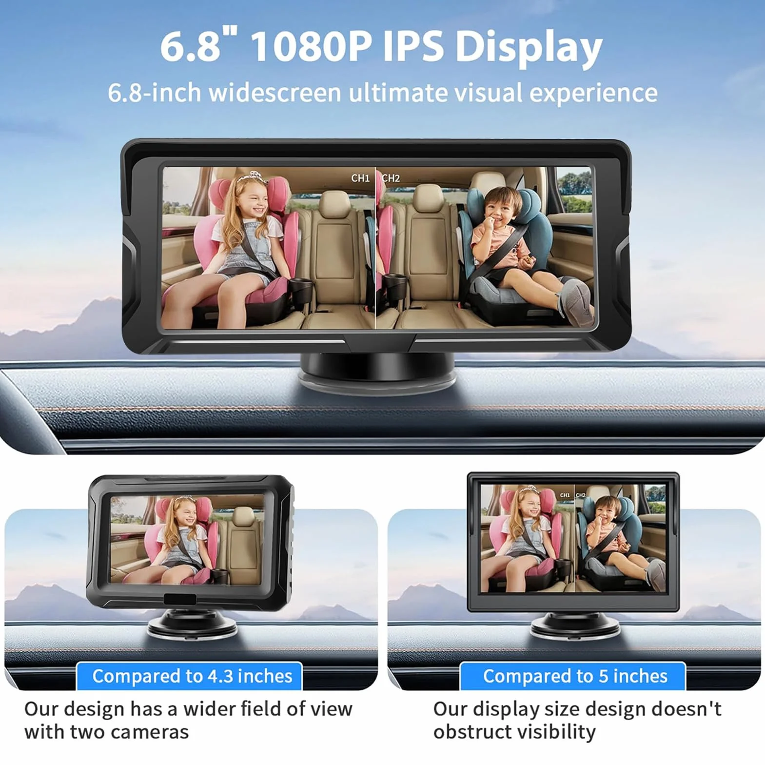 Kamera do fotelika dziecięcego 2-Kids 6,8 cala 1080P z szerokim kątem widzenia 150° i noktowizją IR