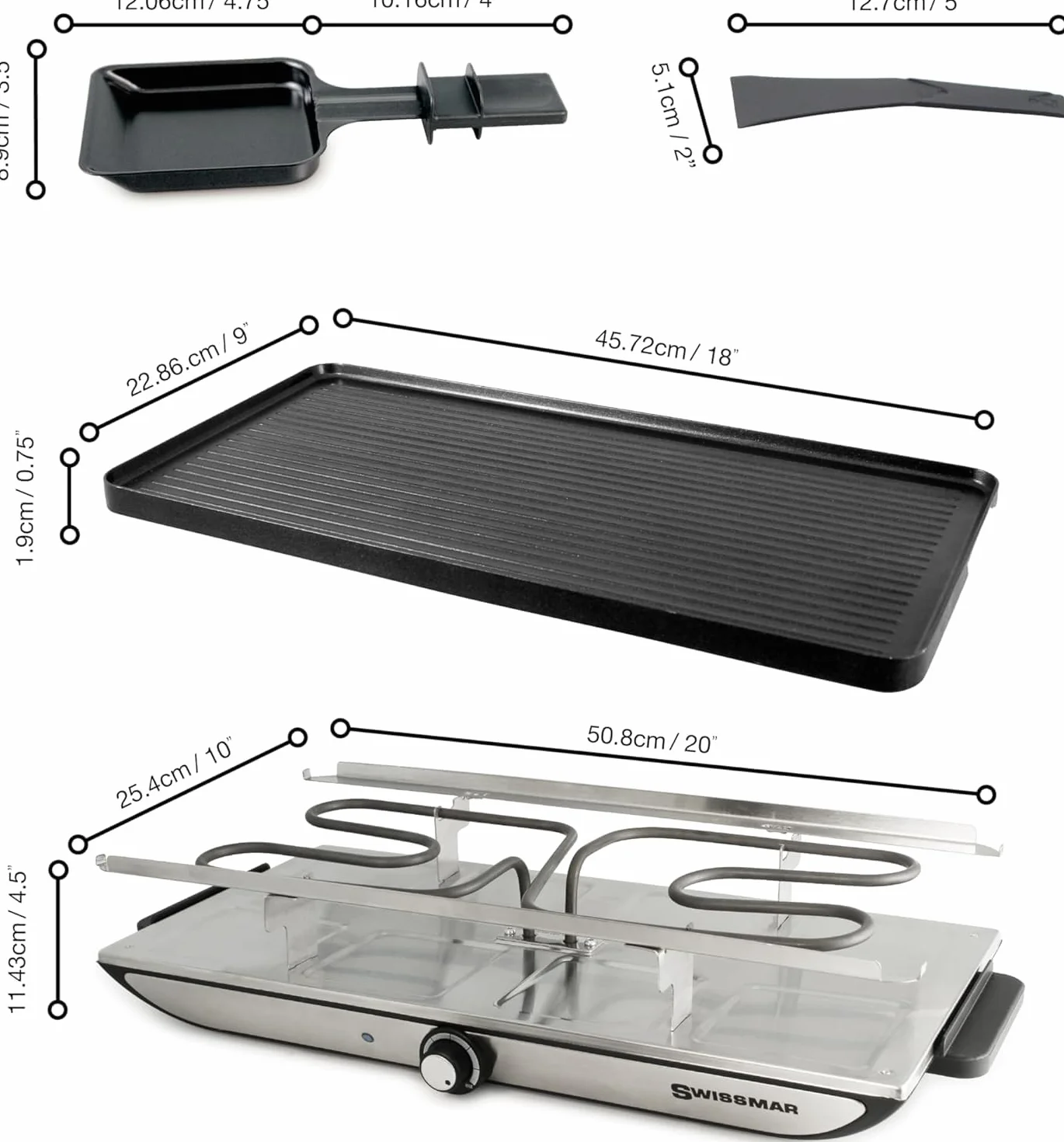 Swissmar Geneva Raclette 8-osobowy grill raclette 1400 W płyta grillowa z odlewu aluminiowego z powłoką zapobiegającą przywieraniu