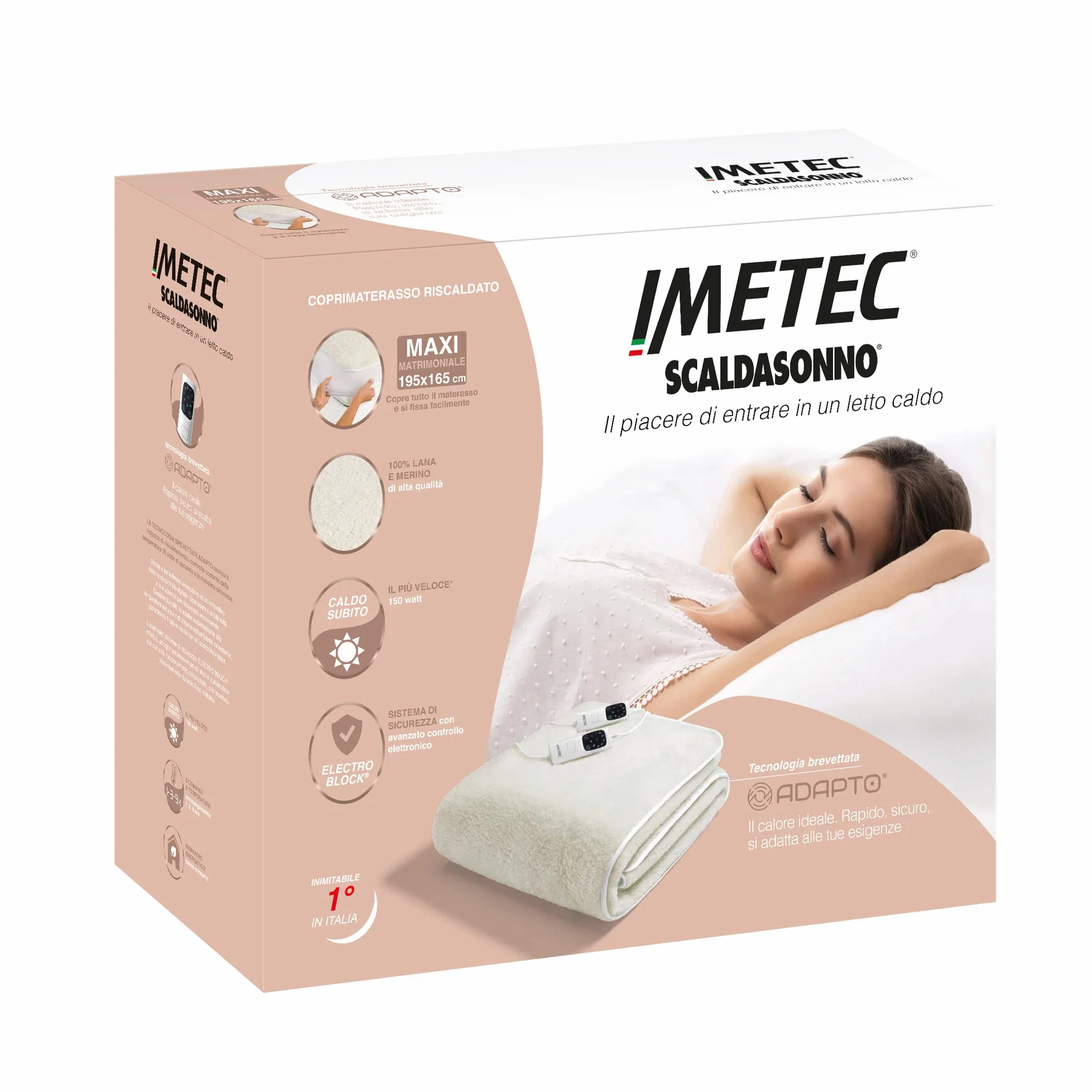 Imetec Scaldasonno koc grzewczy Adapto Maxi 195 x 165 cm 100% wełna merynos 6 temperatur