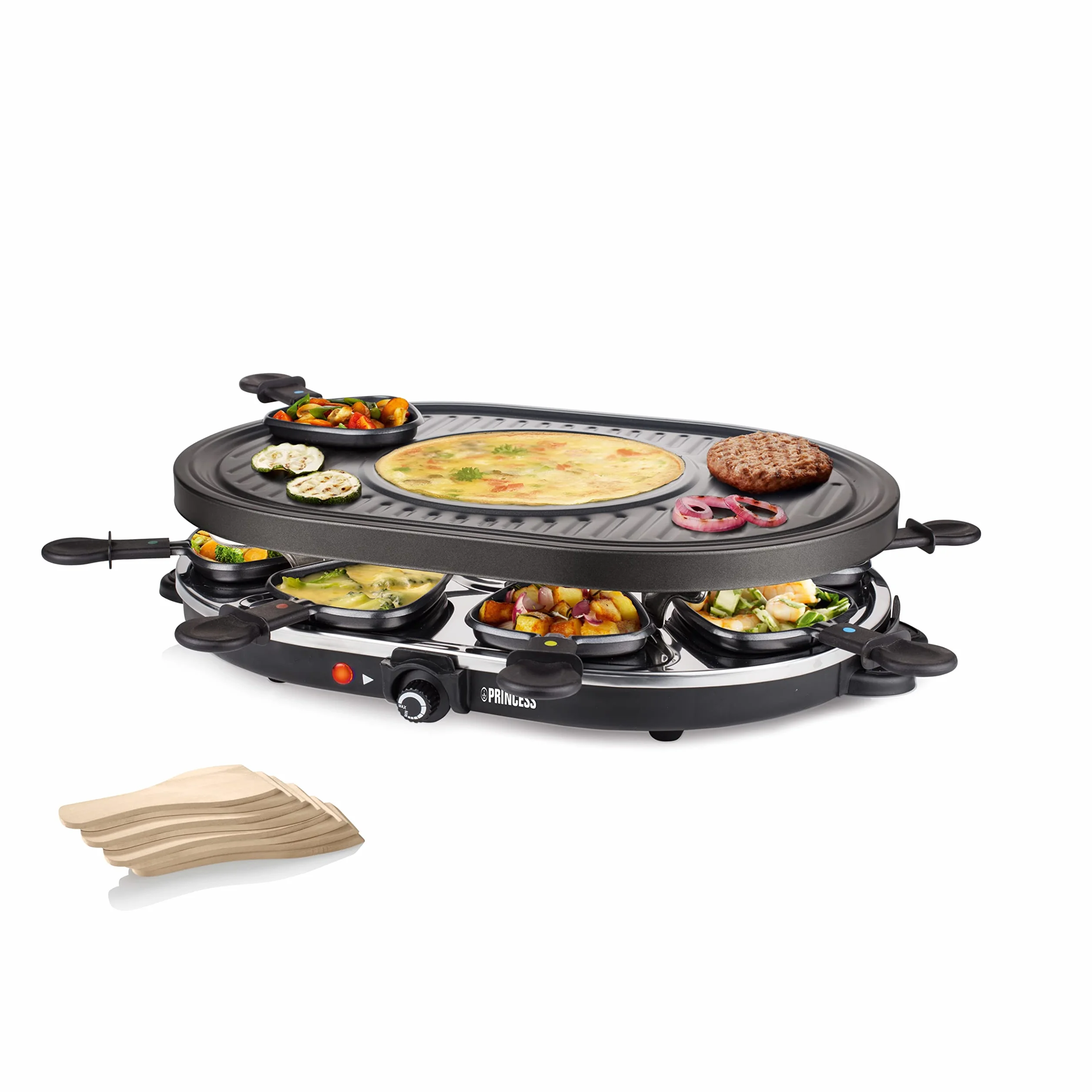 Princess Raclette Grill Owalny 1200 W 42 x 30 cm 8 Patelni Płyta Crépes