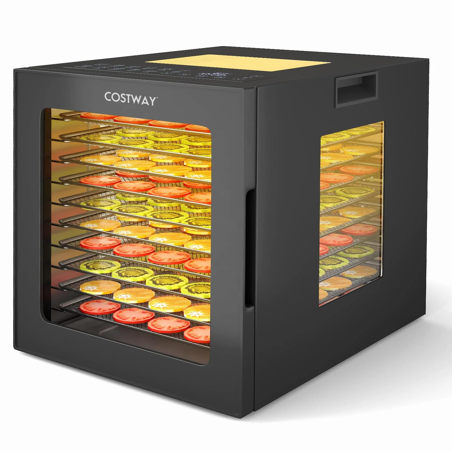 COSTWAY Suszarka 850 W, w zestawie 10 misek ze stali nierdzewnej, urządzenie do suszenia z 10 wstępnie ustawionymi programami, timer 48 h i temperatura 30-75°C, suszarka do żywności do owoców, warzyw