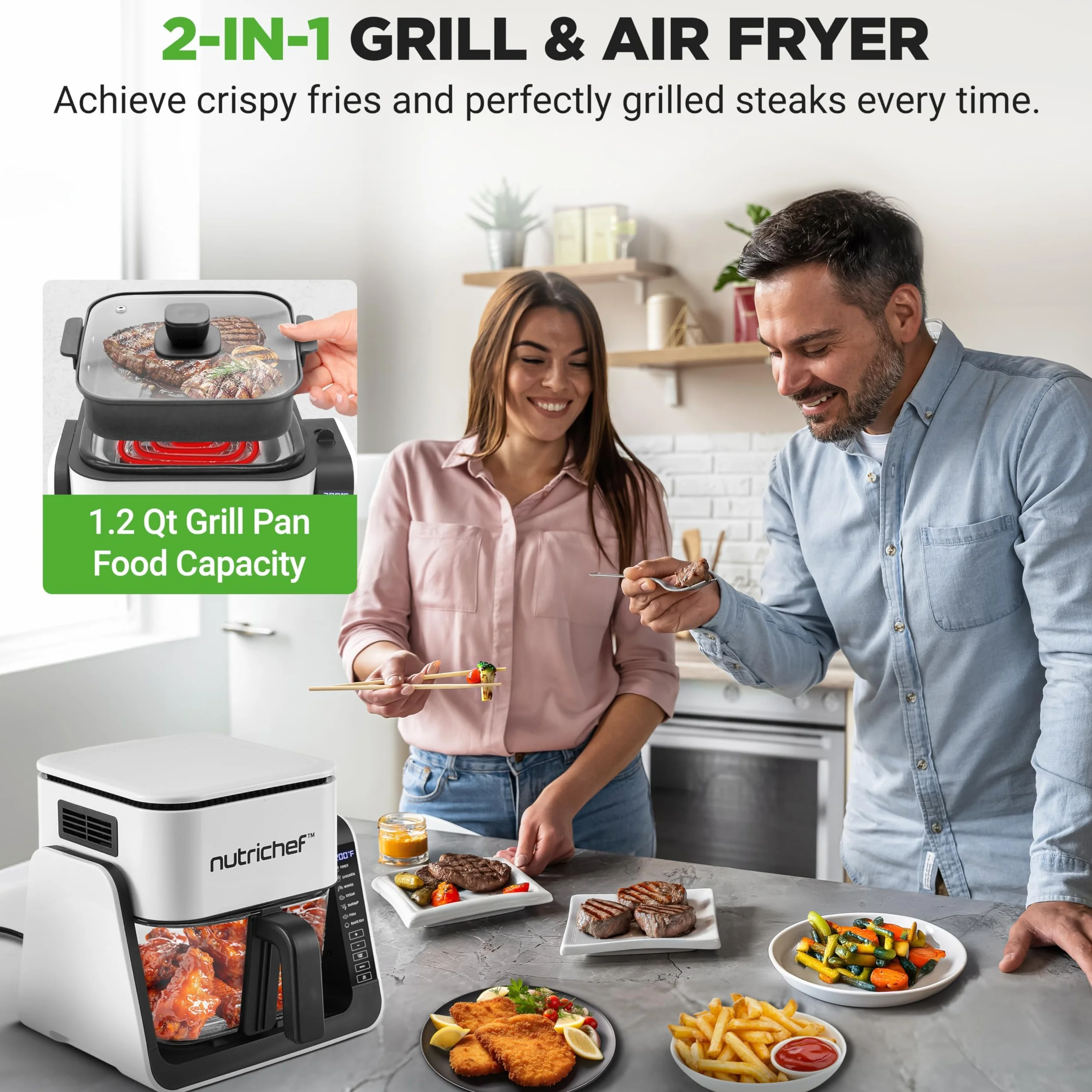NutriChef Frytkownica Powietrzna i Grill 4 QT, 7 Trybów, Przezroczysta Misa