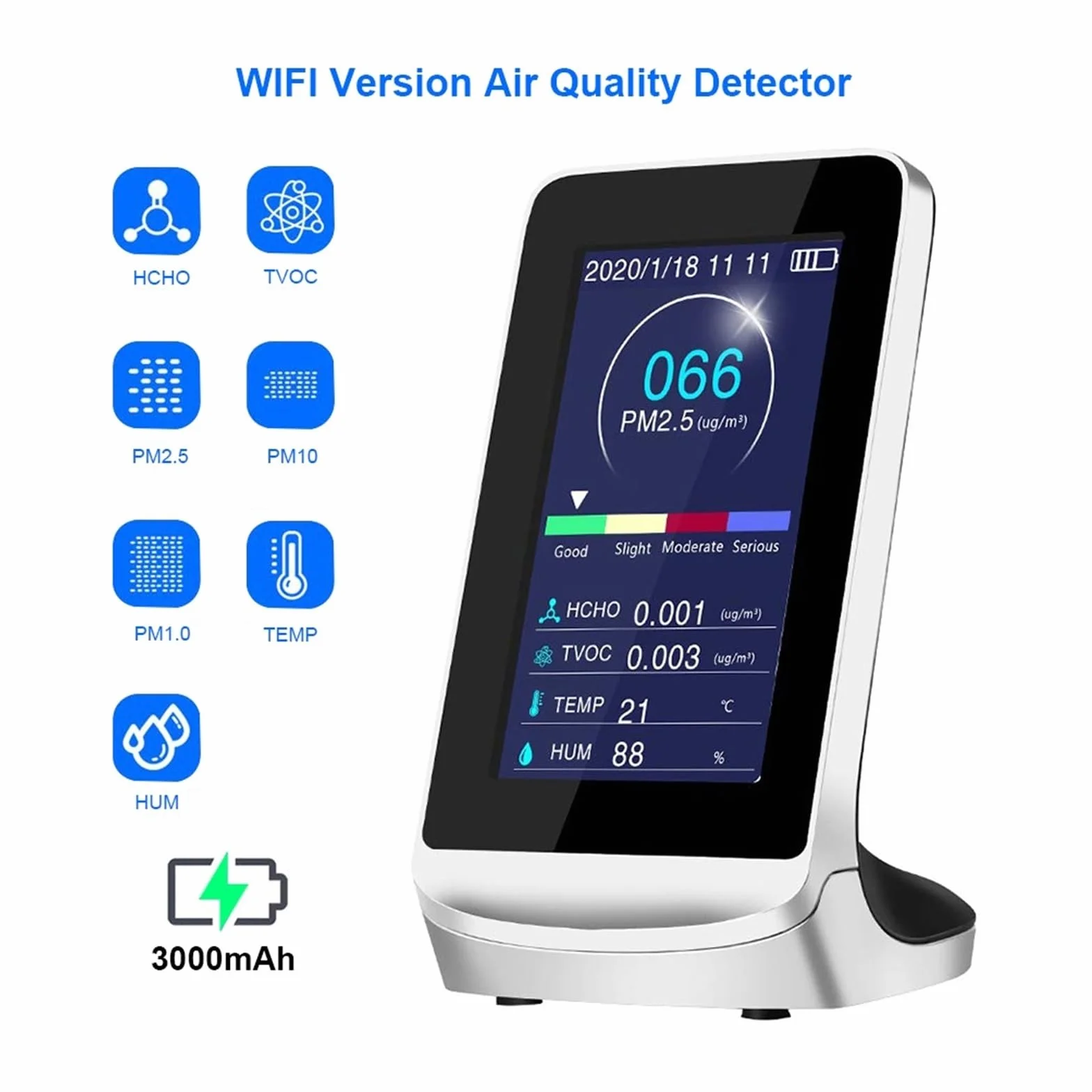 Monitor jakości powietrza Detektor jakości powietrza Pm2.5 1.0 10 analizator gazu Monitor formaldehydu Tvoc Hcho Pm 2.5 Co2 czujnik miernik analizator Tester