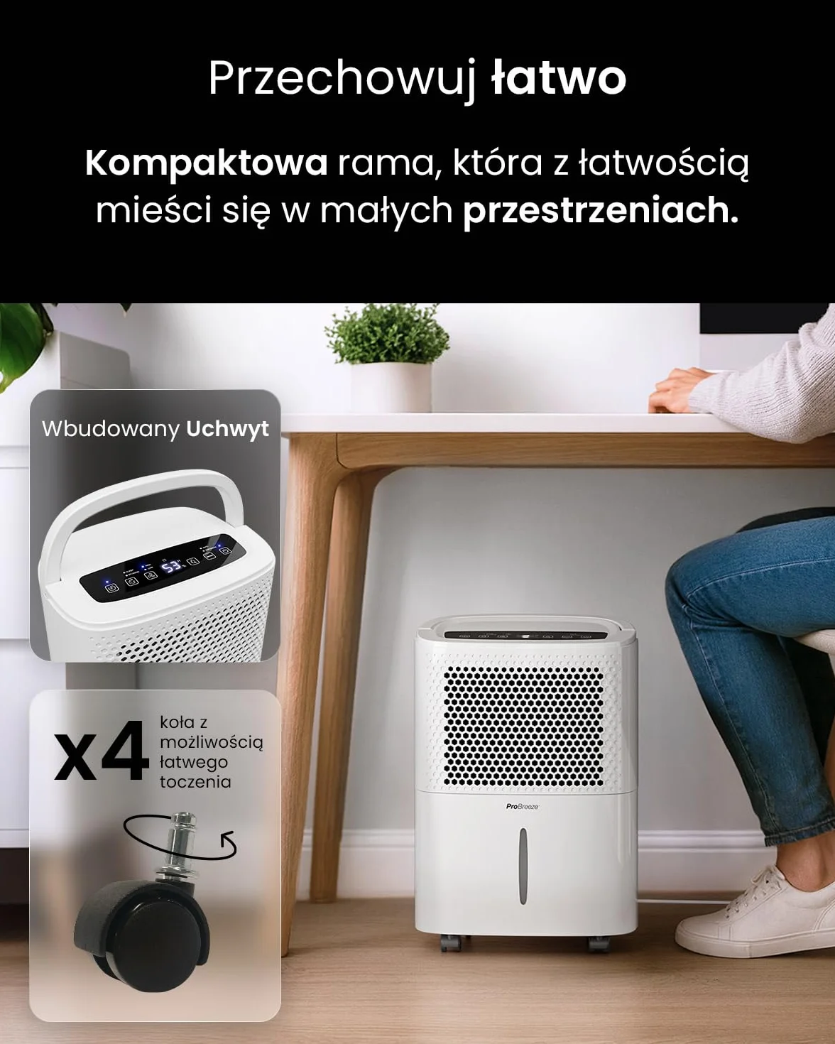 Pro Breeze Osuszacz Powietrza, Elektryczny Pochłaniacz Wilgoci Pleśni Kondensacji, Cichy Odwilżacz do Domu Łazienki Garażu Przyczepy Kempingowej, dla Dzieci Niemowląt, 24h Timer, Duży 1,8l Zbiornik