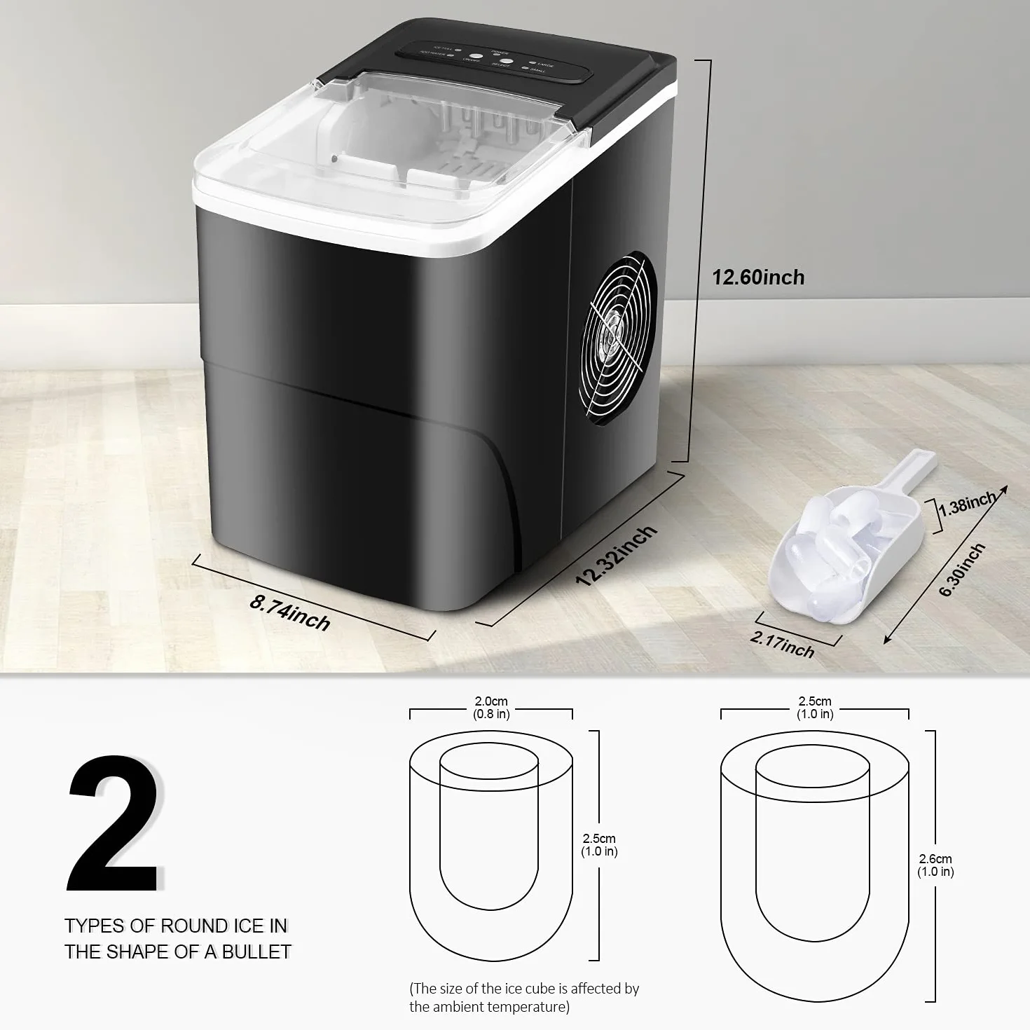 Automatyczna kostkarka do lodu 12 kg/24h 9 kostek 6-8 min kompaktowa przenośna