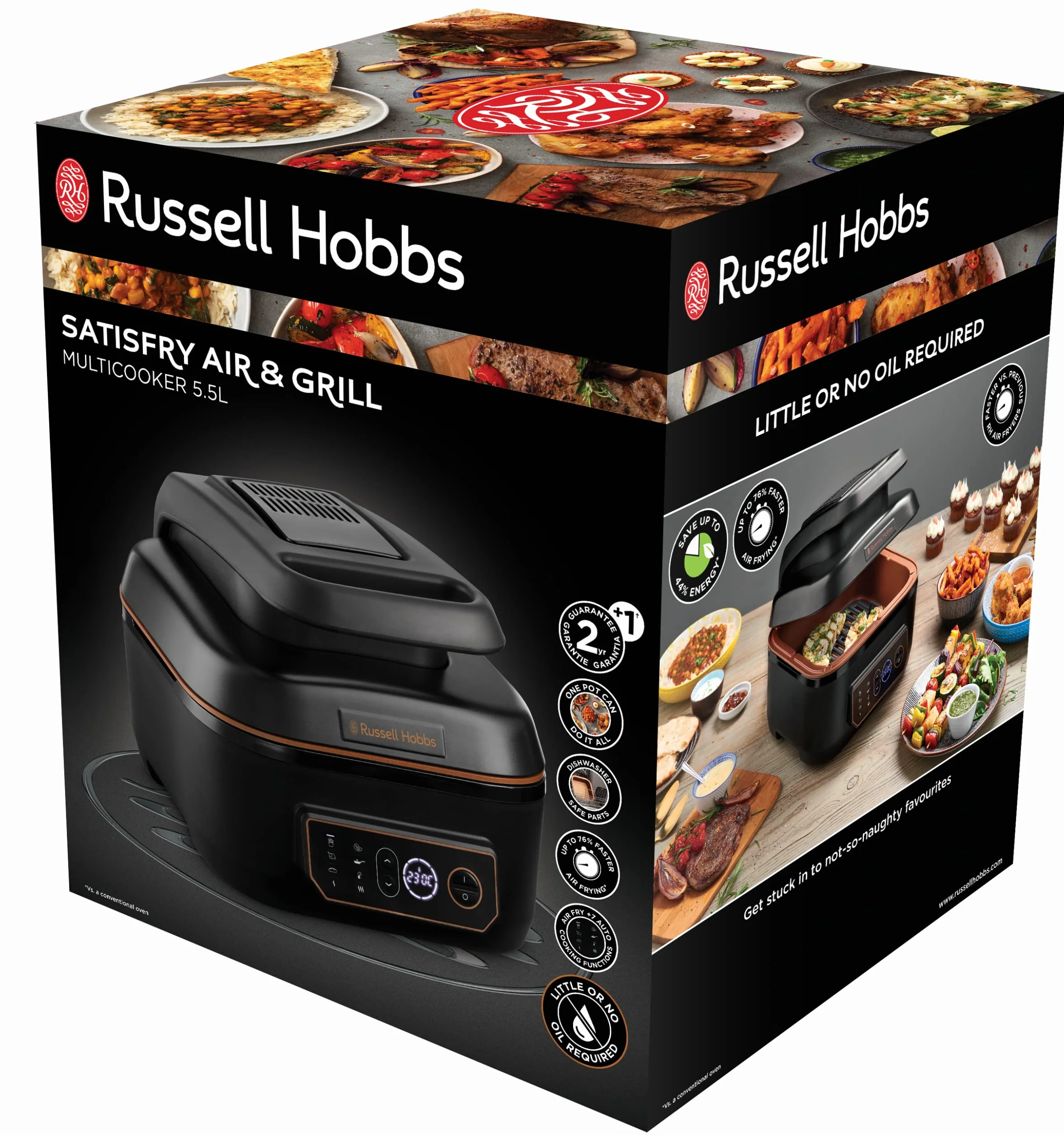 Russell Hobbs Frytkownica beztłuszczowa XL 5,5L [Air Fryer / Grill / Multicooker] Rapid Air (można myć w zmywarce, grzanie górne i dolne, wolnowar, pieczenie, mrożona pizza Ø 30cm) SatisFry 26520-56