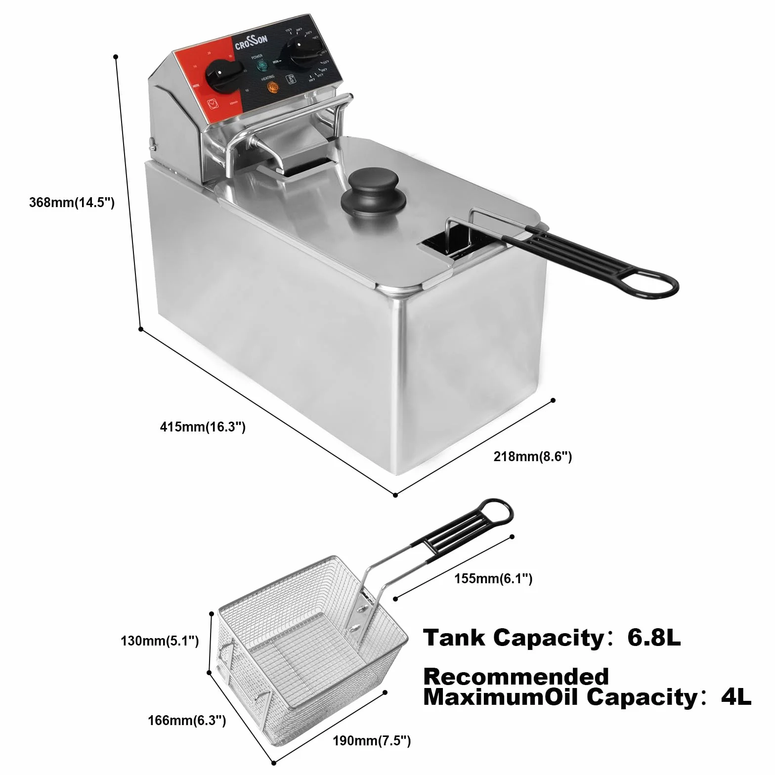 CROSSON Podwójny zbiornik 20 lbs Electric Deep Fryer (4 l pojedynczy zbiornik)