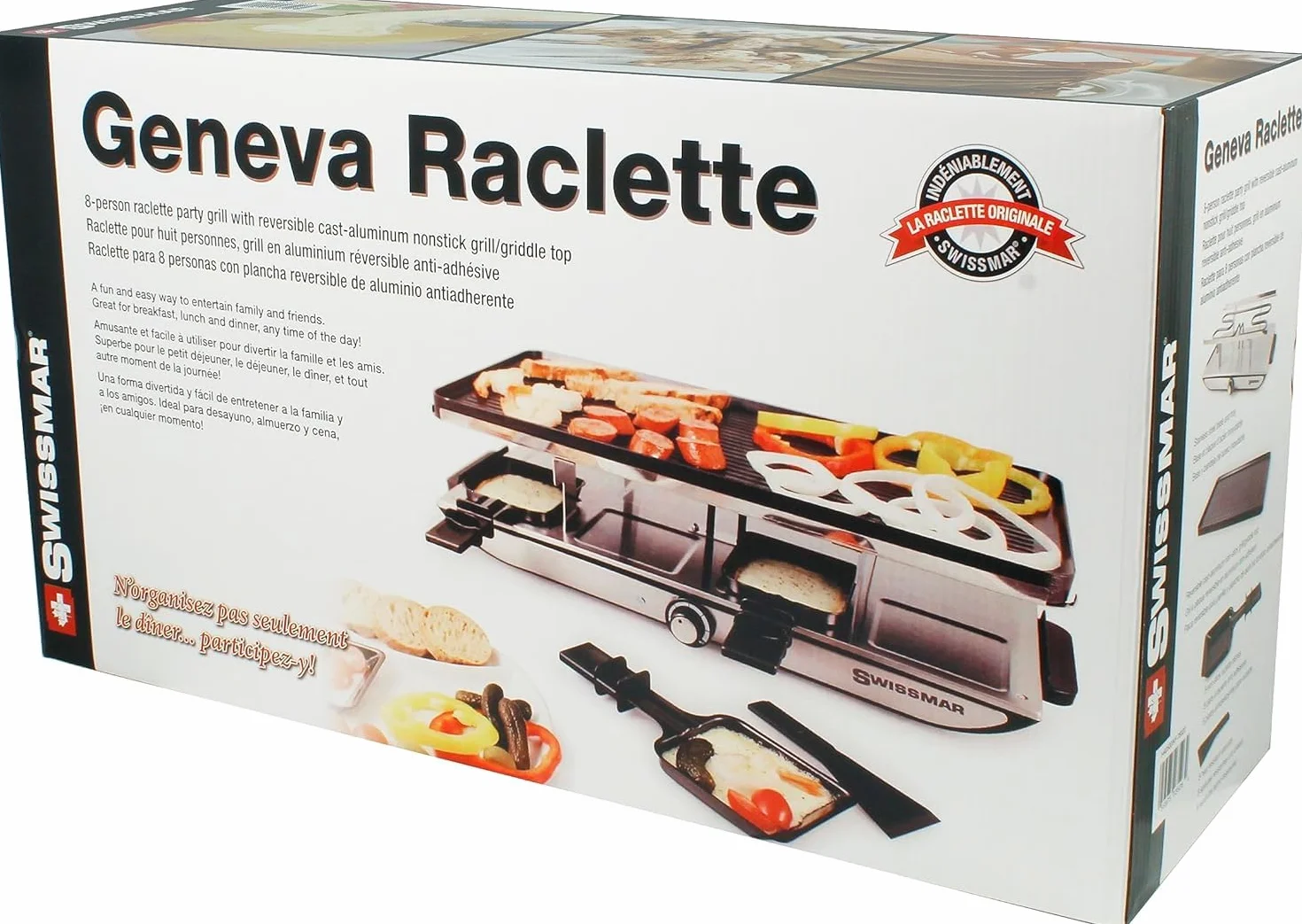 Swissmar Geneva Raclette 8-osobowy grill raclette 1400 W płyta grillowa z odlewu aluminiowego z powłoką zapobiegającą przywieraniu