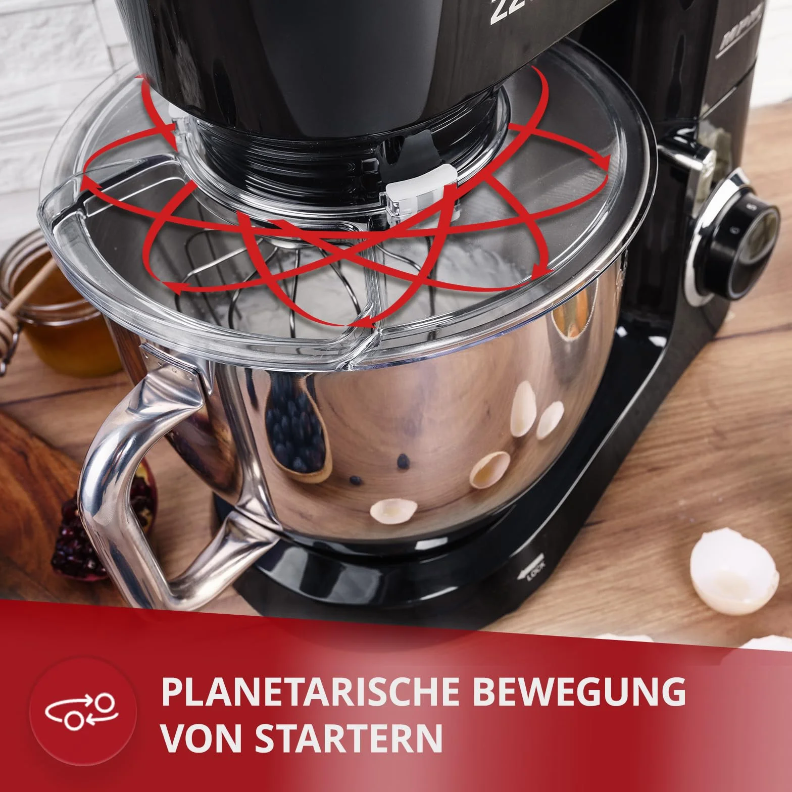 MPM MRK-19 Mikser Planetarny z Misą Mieszającą 6,5 l - Urządzenie Kuchenne do Ugniatania 2200 W - 6-stopniowa Regulacja Prędkości + Funkcja Pulse - Czarny