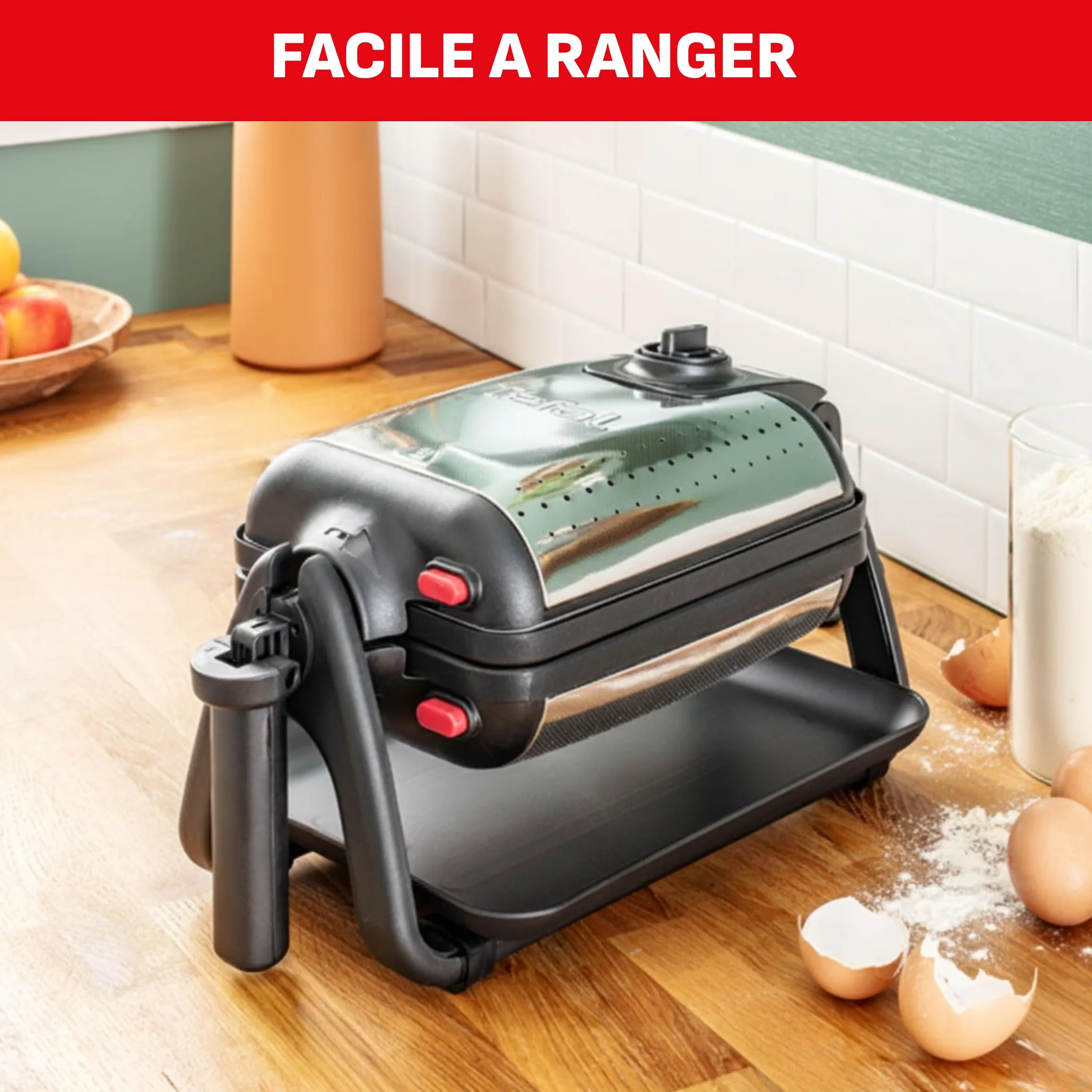 Tefal WM756D Półprofesjonalna gofrownica, regulowany termostat, obrotowy uchwyt, srebrny