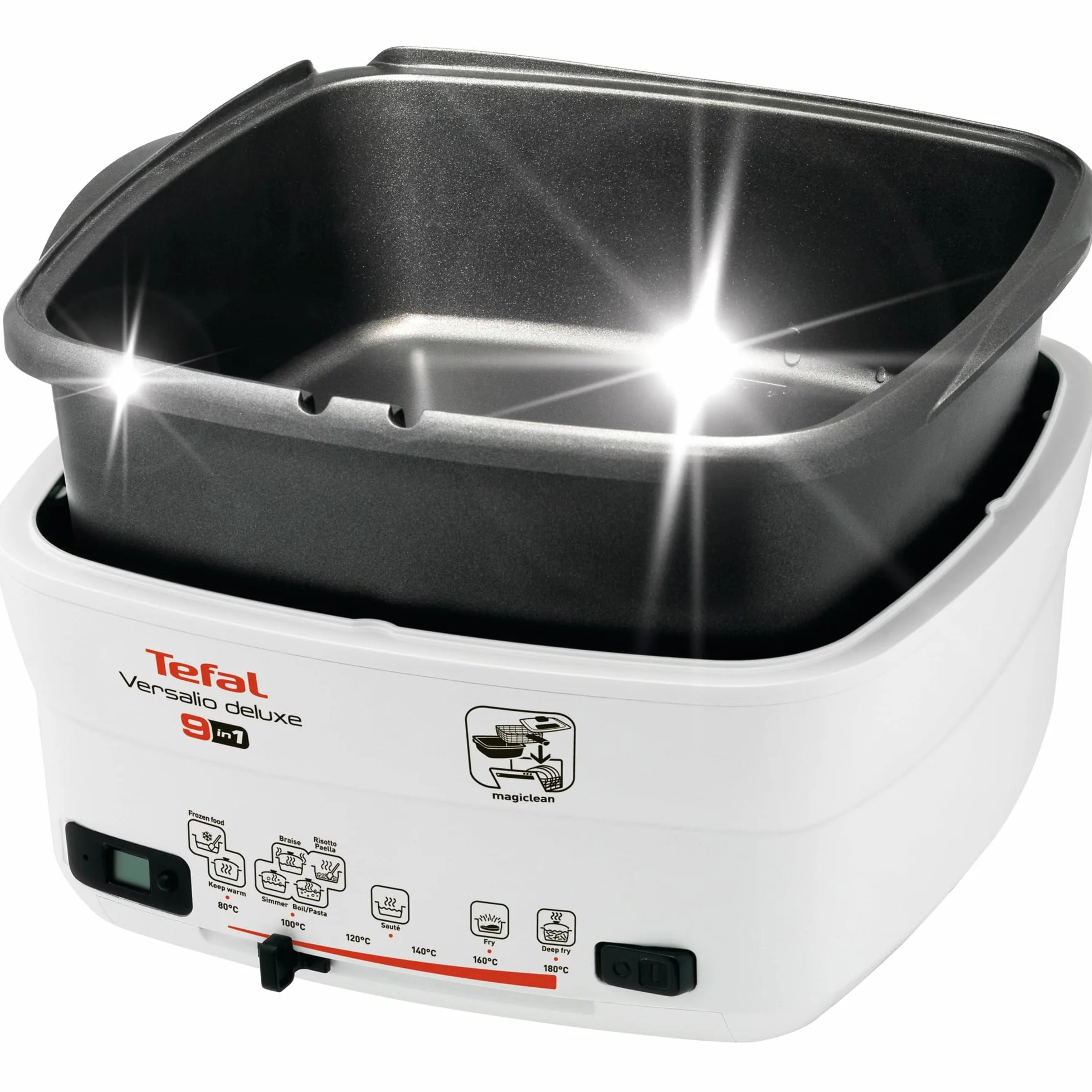 TEFAL FR4950 Multicooker VERSALIO 9 w 1, pokrywa do gotowania z okienkiem, powłoka nieprzywierająca, wskaźnik poziomu oleju, wyjmowany timer, biały