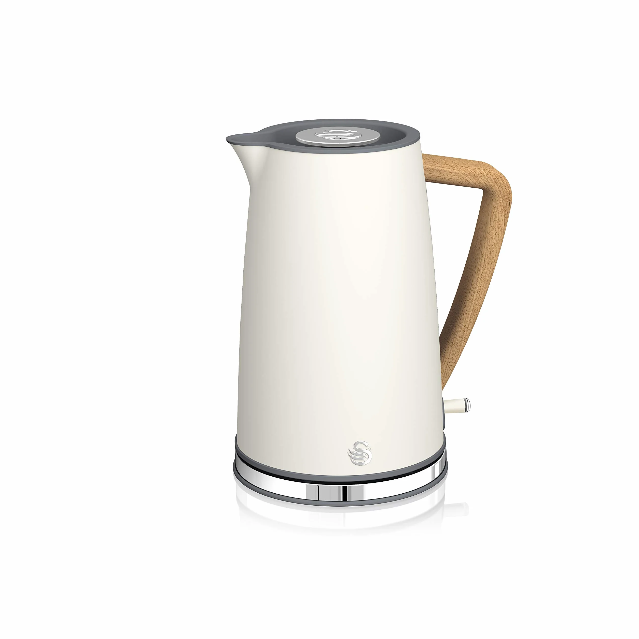 Swan Nordic zestaw śniadaniowy czajnik elektryczny 1,7 l, 2200 W, toster do chleba z szerokim otworem, 2 kromki, kuchenka mikrofalowa 20 l, cyfrowy, nowoczesny design, efekt drewna, biały