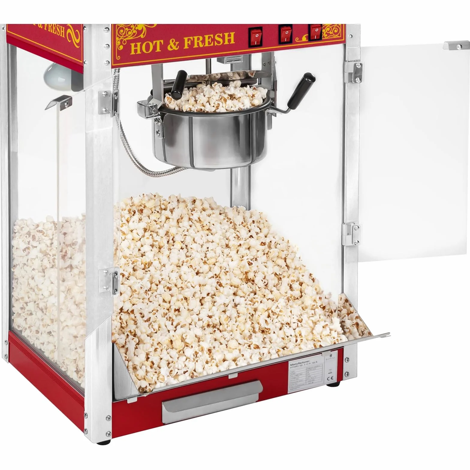Royal Catering Profesjonalna maszyna do popcornu (1500 W, 5kg/godz./16l/h, garnek ø 18,5 cm, powłoka nieprzywierająca, mobilne) profesjonalne urządzenie popcorn z wózkiem