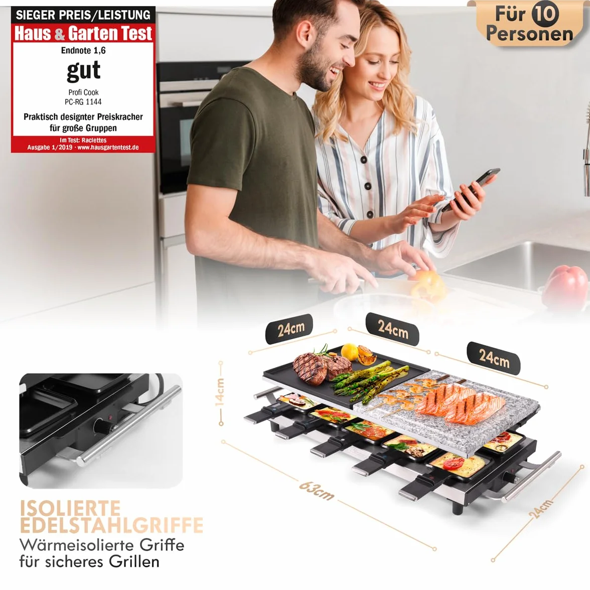 ProfiCook skrobak do grilla 2 w 1, 1700 W, płyta kamienna i grillowa, powłoka nieprzywierająca, stal nierdzewna, PC-RG 1144