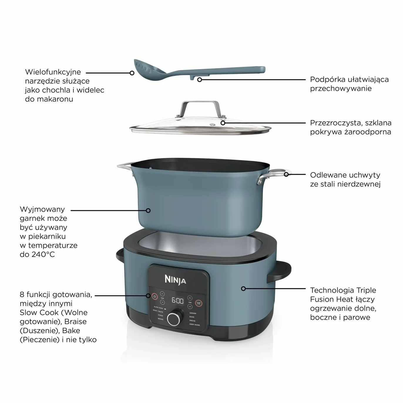 Ninja Foodi 8L PossibleCooker, cyfrowy wolnowar nieprzywierający i garnek wielofunkcyjny 8 w 1 z akcesoriami, powolne gotowanie, gotowanie na parze, smażenie, pieczenie i inne - na 8 porcji, MC1001EU
