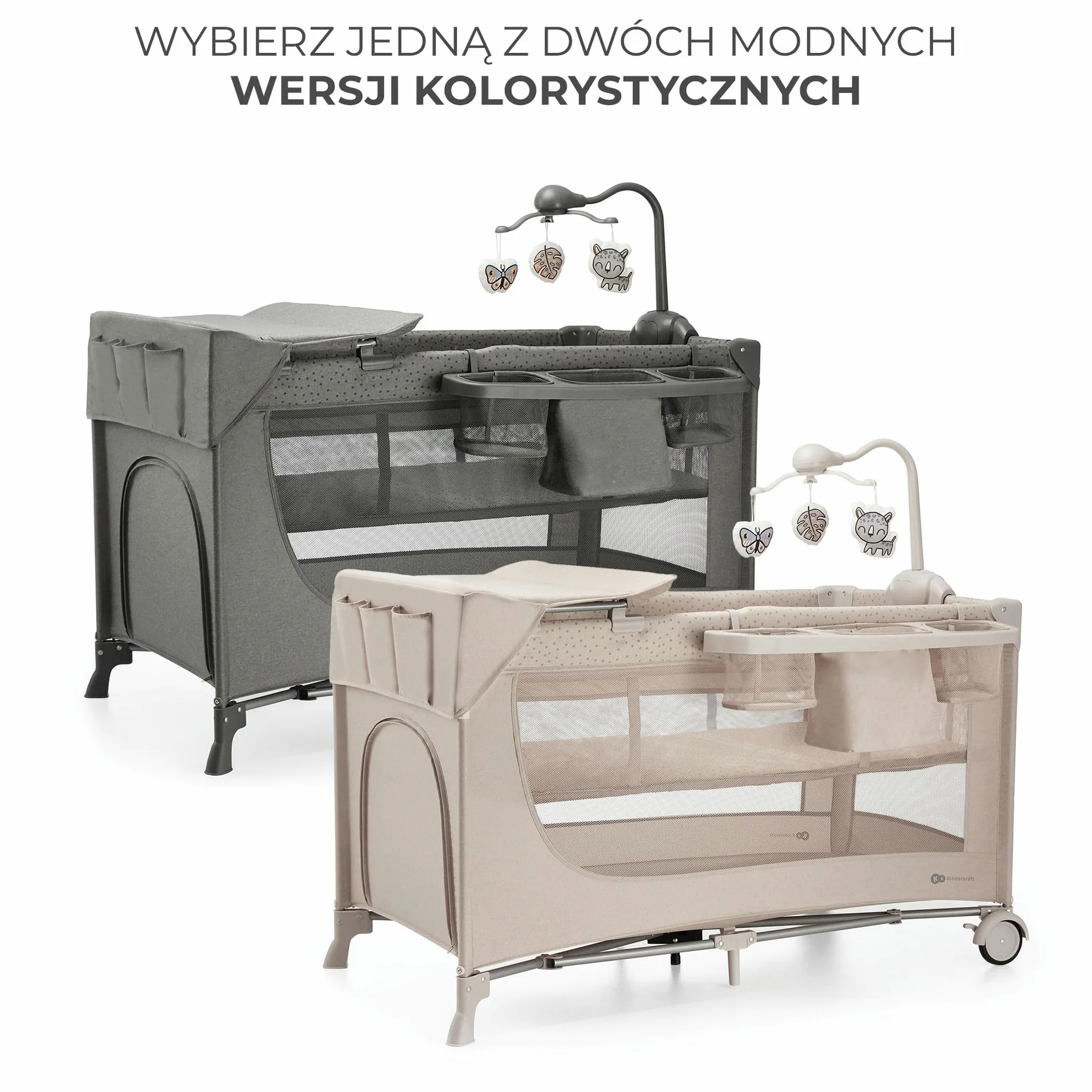 Kinderkraft JOY ACC 2 Łóżeczko turystyczne 3 w 1, Boczne wejście, Beżowy