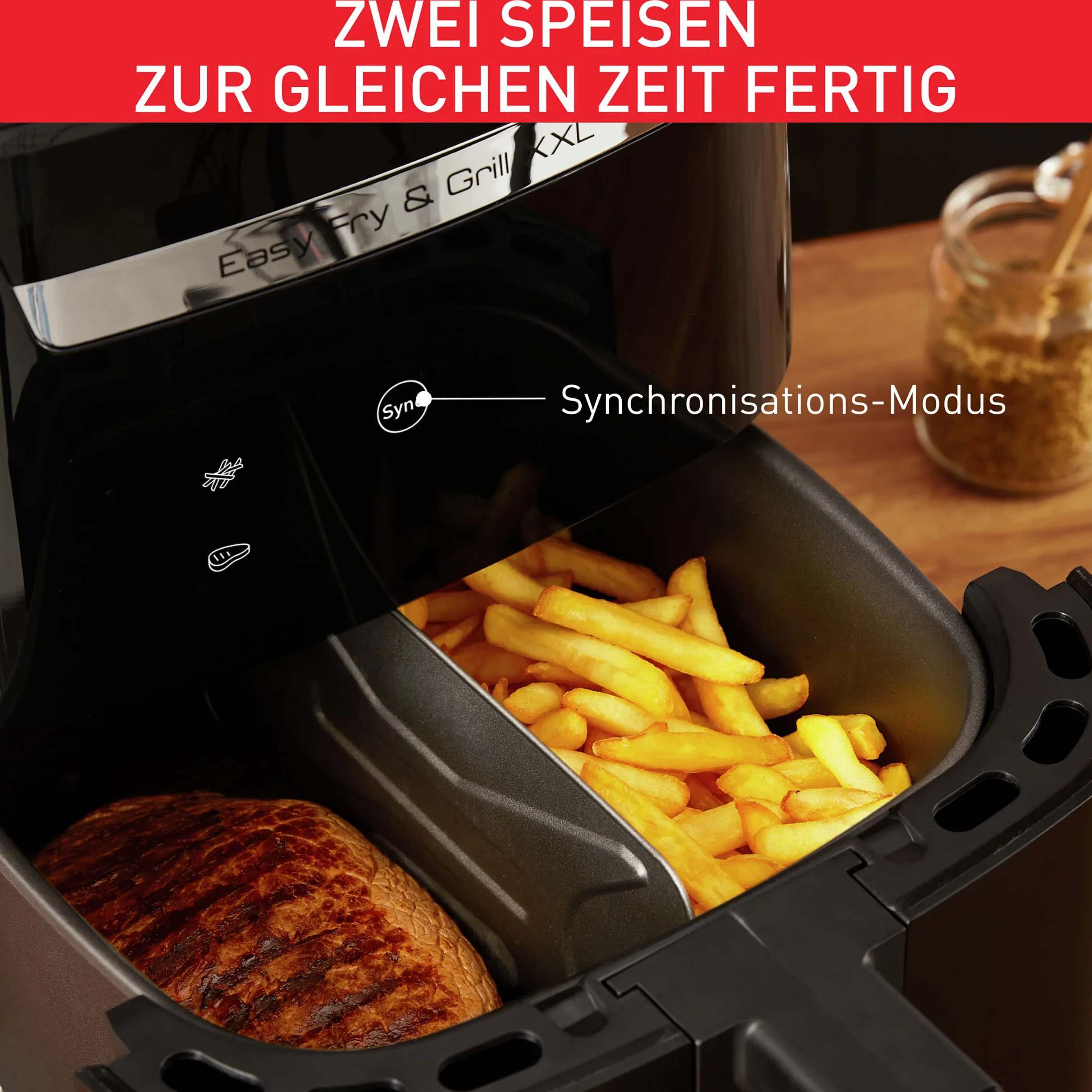 TEFAL EY8018 Easy Fry&Grill XXL Frytkownica beztłuszczowa/ grill 2w1, 6,5l pojemności, wkładka flexcook 2 dania jednocześnie, smażenie bez oleju, 70% oszczędności energii, 8 programów, 8 osób, czarna