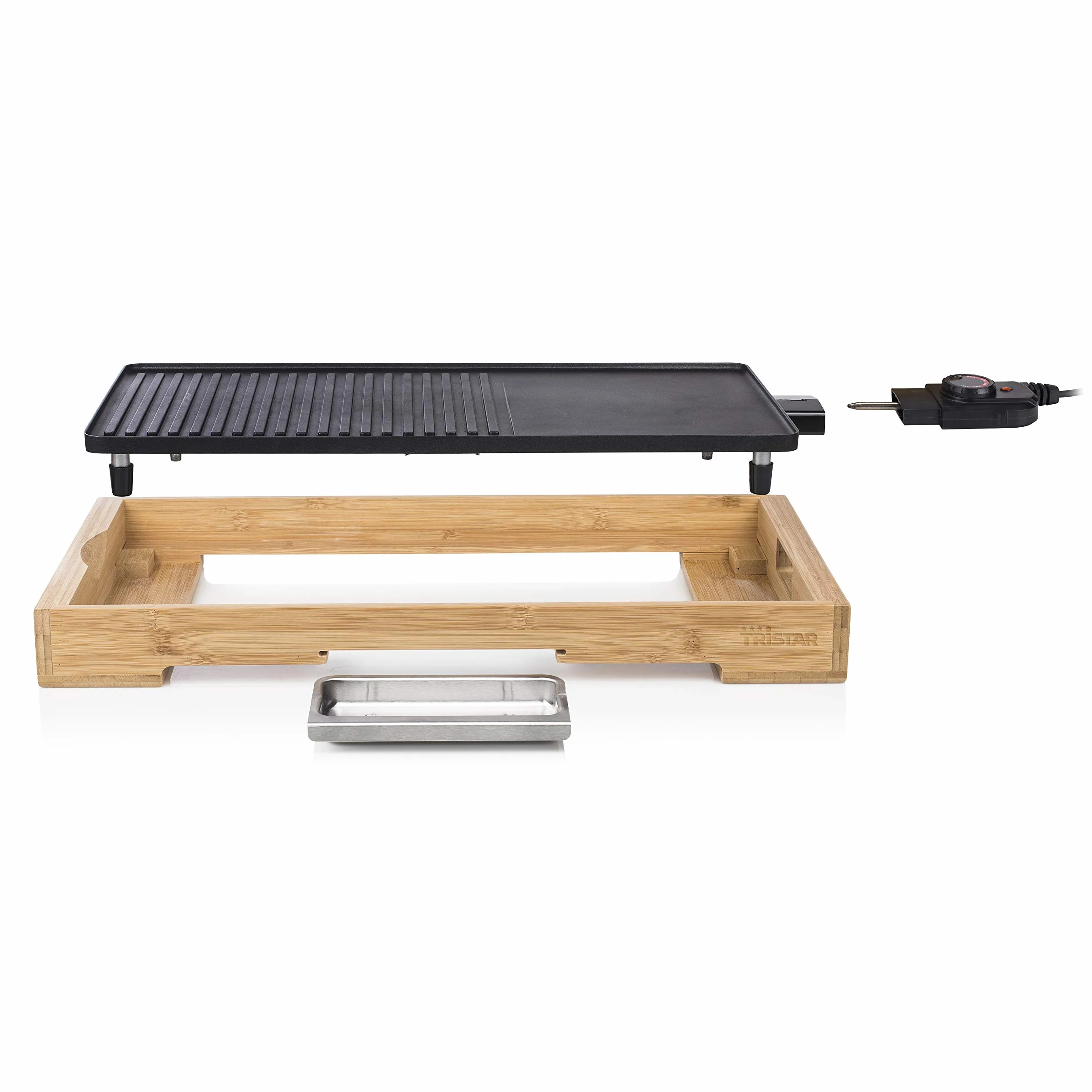 Tristar BP-2641 Bambusowy Grill Kombinowany XL z Teppanyaki, 51 x 25,4 cm