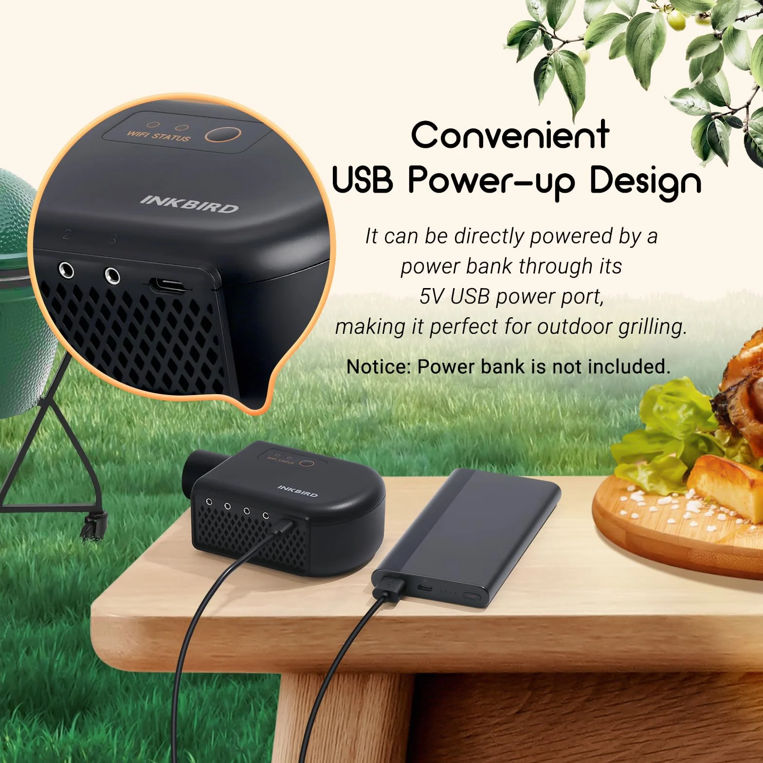 Inkbird Dmuchawa do grilla, Bluetooth 5.1 i Wi-Fi 2,4 GHz, automatyczny termometr grillowy z 4 sondami, kompatybilny z Big Green Egg, Kamado Joe, Primo, Vision Grill, Akorn Kamado