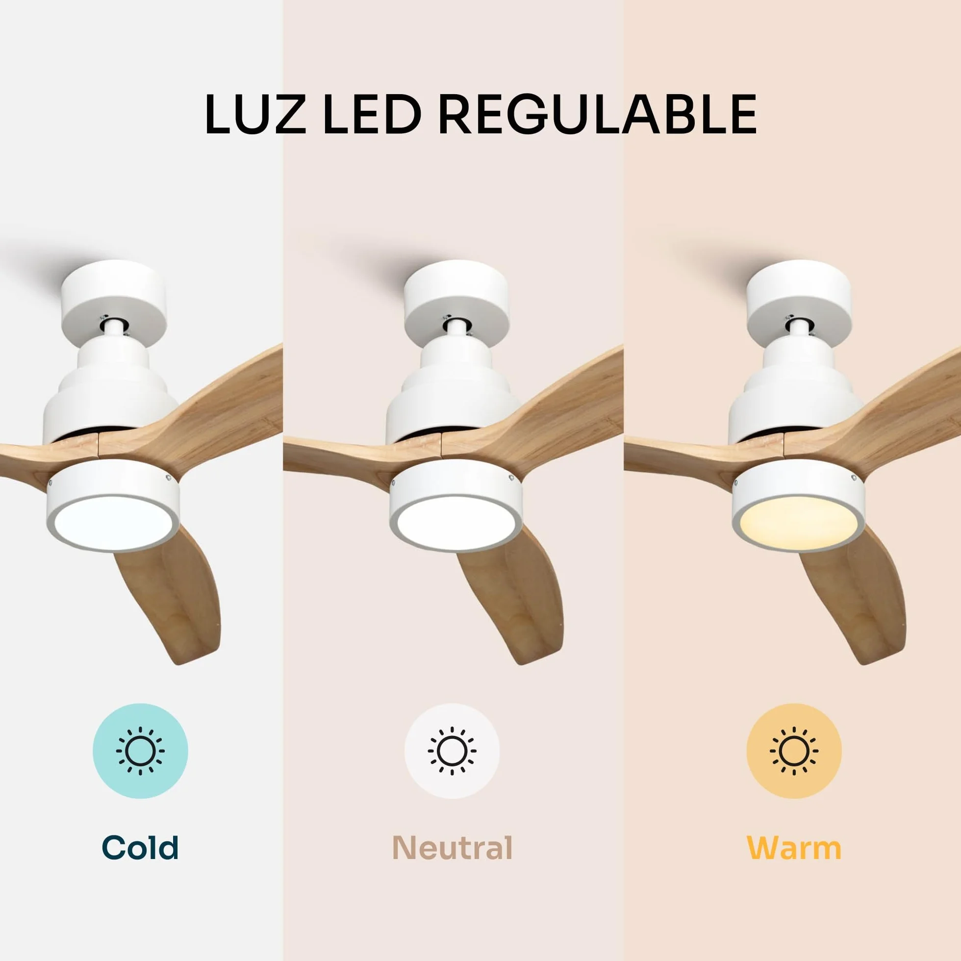 Mellerware - Wentylator sufitowy z pilotem zdalnego sterowania Brizy Bright | 30 W | 6 prędkości | Ultra cichy | 3 łopatki o średnicy 132 | funkcja lato-zimowa | timer | LED | Lightwood