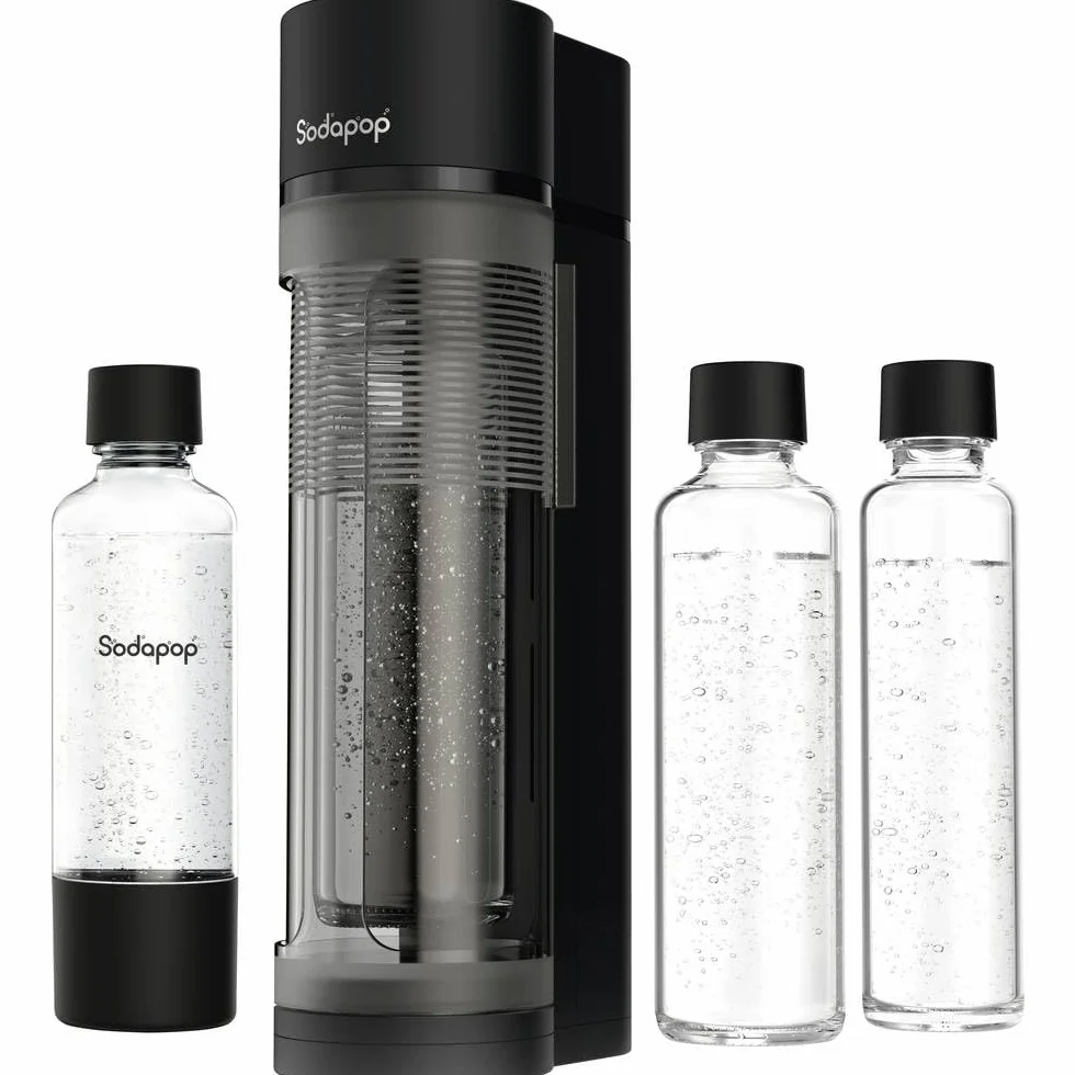 Sodapop Saturator Logan, zestaw 2 szklane butelki 850 ml i 600 ml, butelka PET 850 ml, matowa czerń 42,6 cm