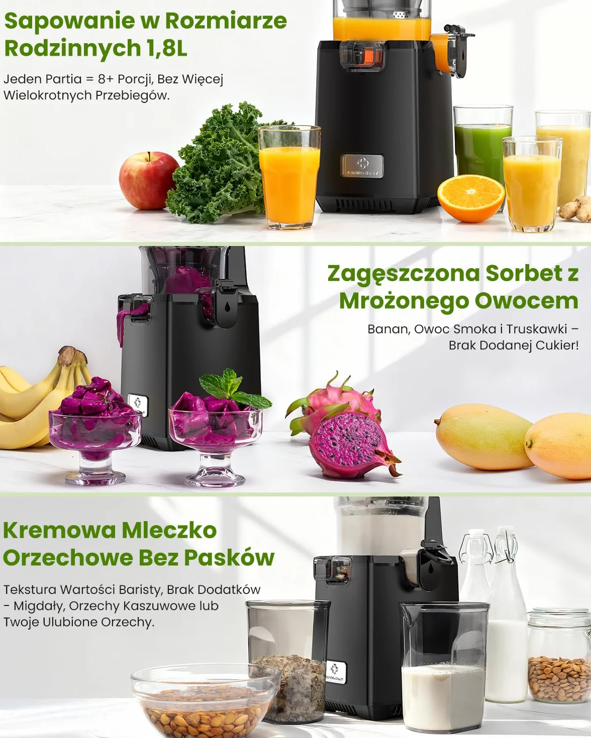 LINKChef Wyciskarka do soków na zimno 250 W 1,8 l średnica 135 mm tritan bez BPA