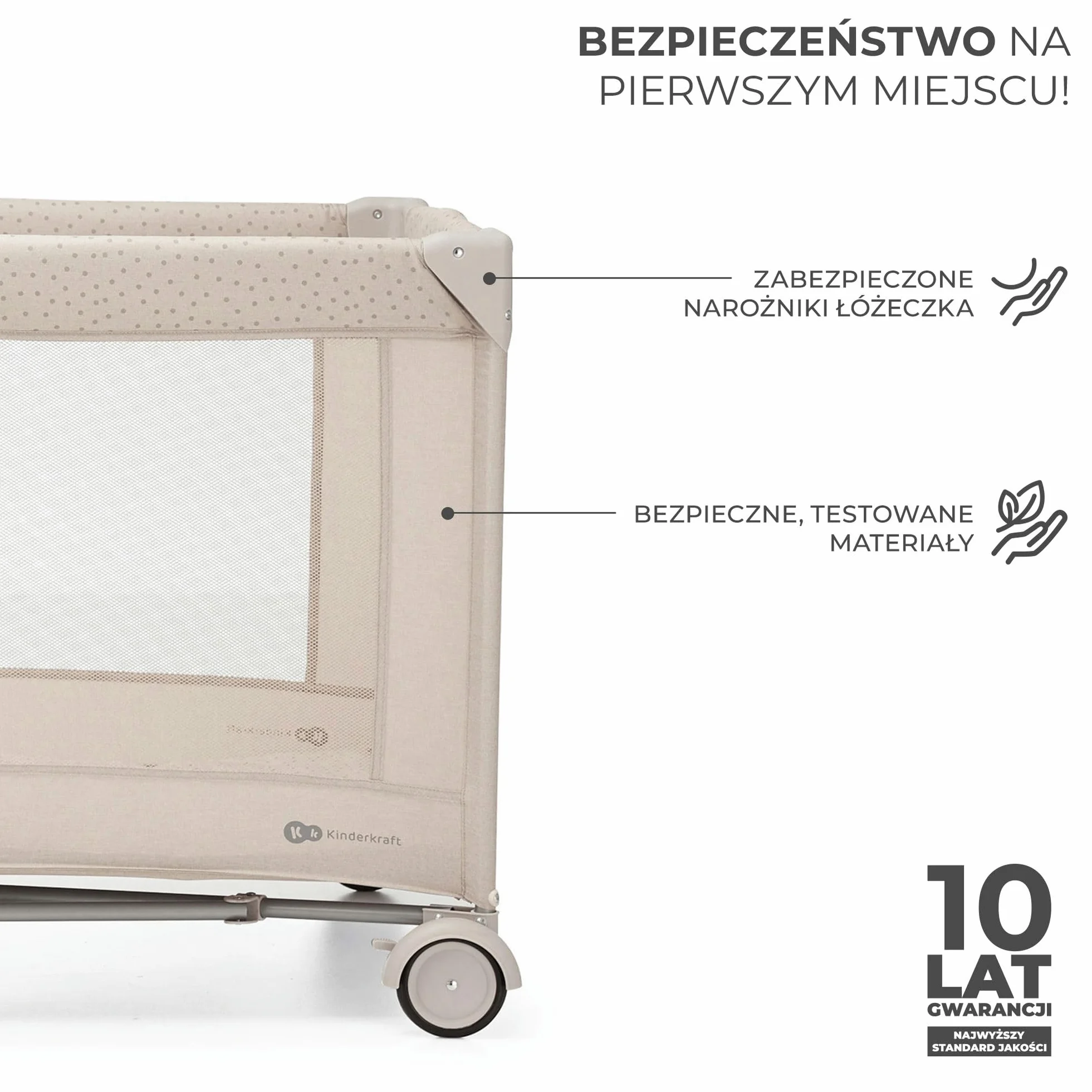 Kinderkraft JOY ACC 2 Łóżeczko turystyczne 3 w 1, Boczne wejście, Beżowy