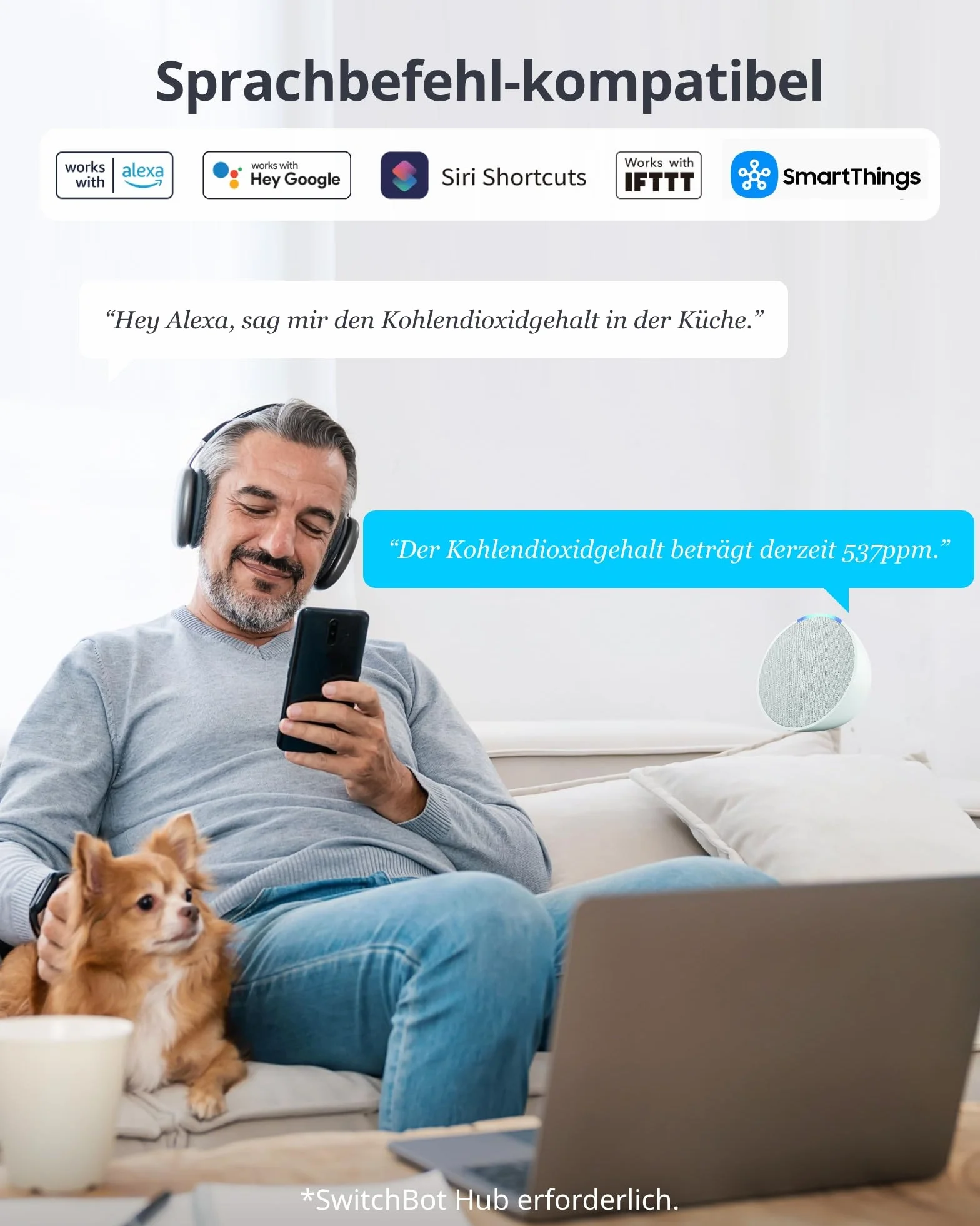 SwitchBot Czujnik CO2 Bluetooth IP65, miernik jakości powietrza z termometrem i higrometrem, alarm CO2, 2 lata przechowywania danych