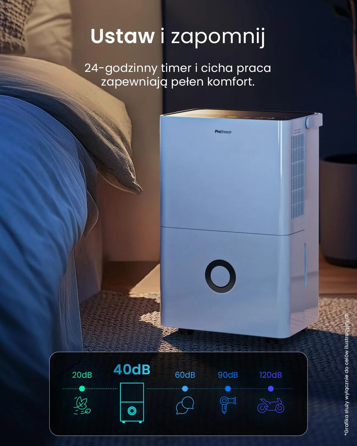 Osuszacz powietrza Pro Breeze 30 l/24 h z Wi-Fi, czujnik wilgotności, 4 l, timer