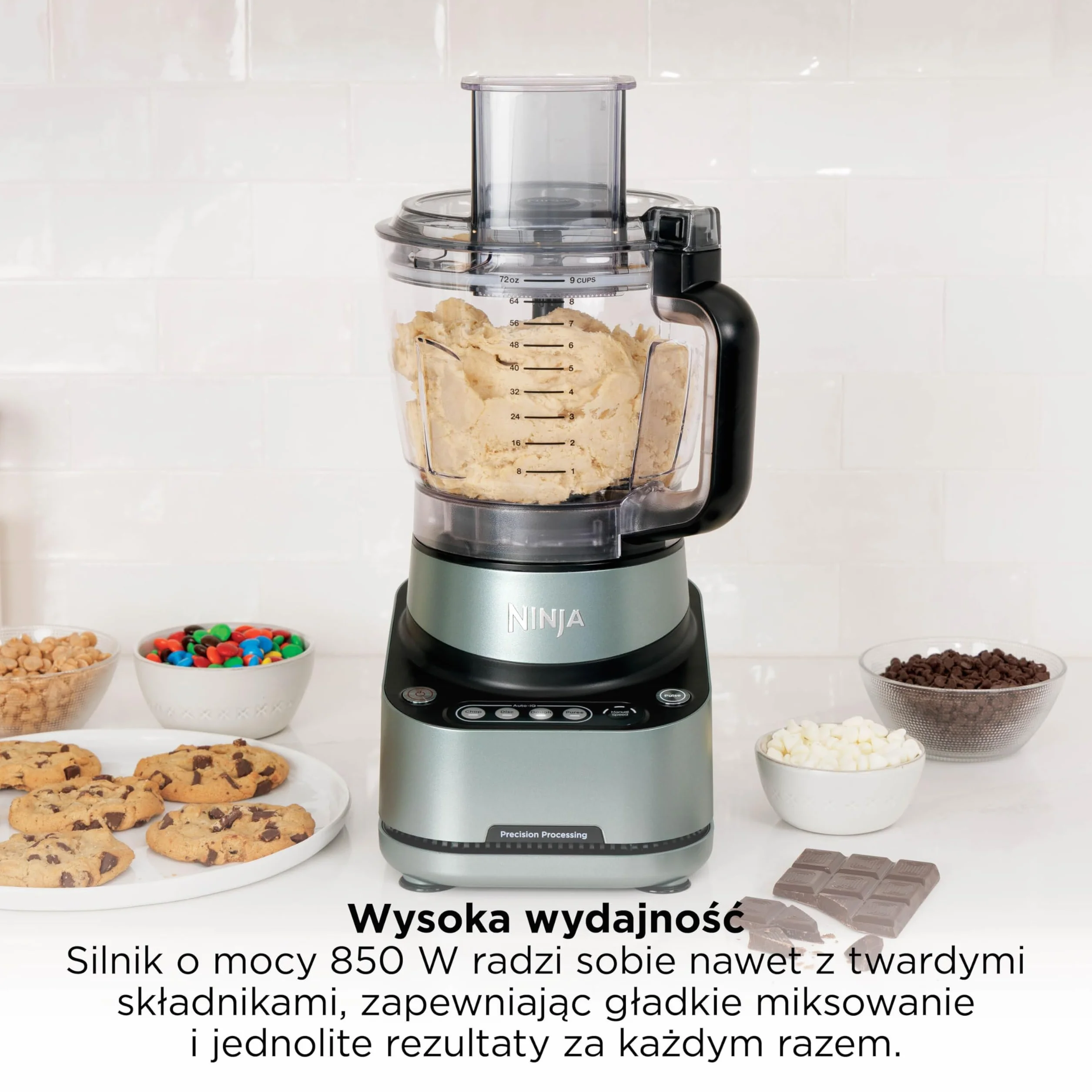 Ninja PrecisionPro robot kuchenny 2,1 l, 4 automatyczne ustawienia wstępne i ręczne ustawienia, przygotuj ciasto na pizzę i chleb, kroi warzywa i inne części nadające się do mycia w zmywarce, czarny