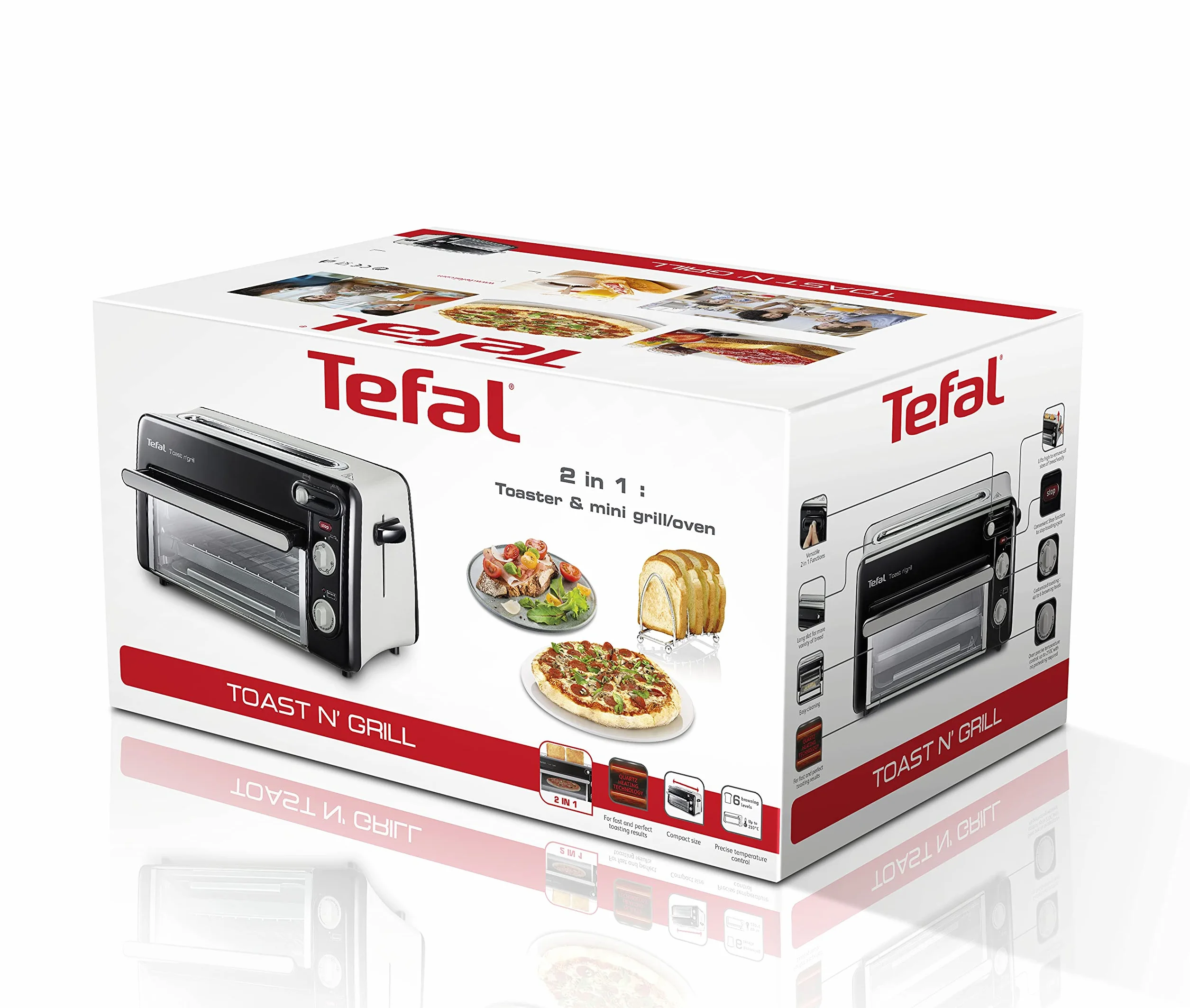 Tefal TL6008 Toast n'Grill Opiekacz do Kanapek z Funkcją Grilla, Metal/Tworzywo Sztuczne, 1300 W, Czarny/Srebrny