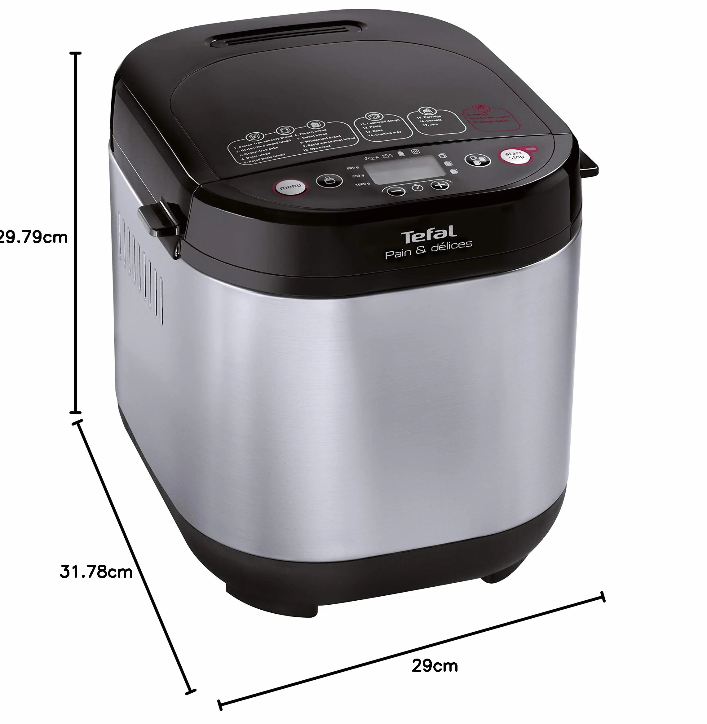 Tefal PF240E Wypiekacz do chleba, 20 programów, timer opóźnienia startu 15h, utrzymanie ciepła 1h, czarny/srebrny