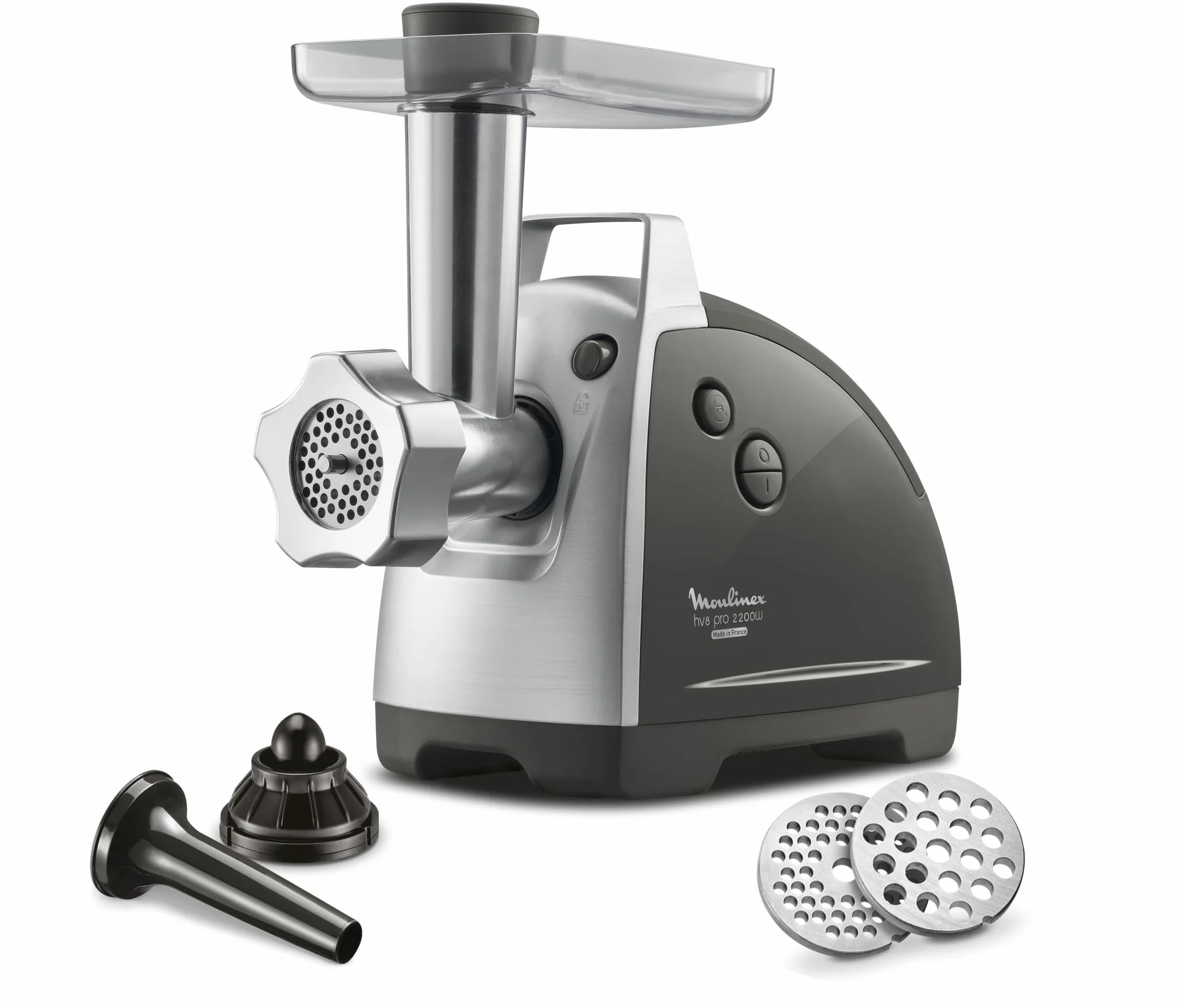 Moulinex ME6868 Meat Mincer maszynka do mięsa | 2200 W | 4 akcesoria w zestawie | bezpieczny system odwrotny | czarny/srebrny
