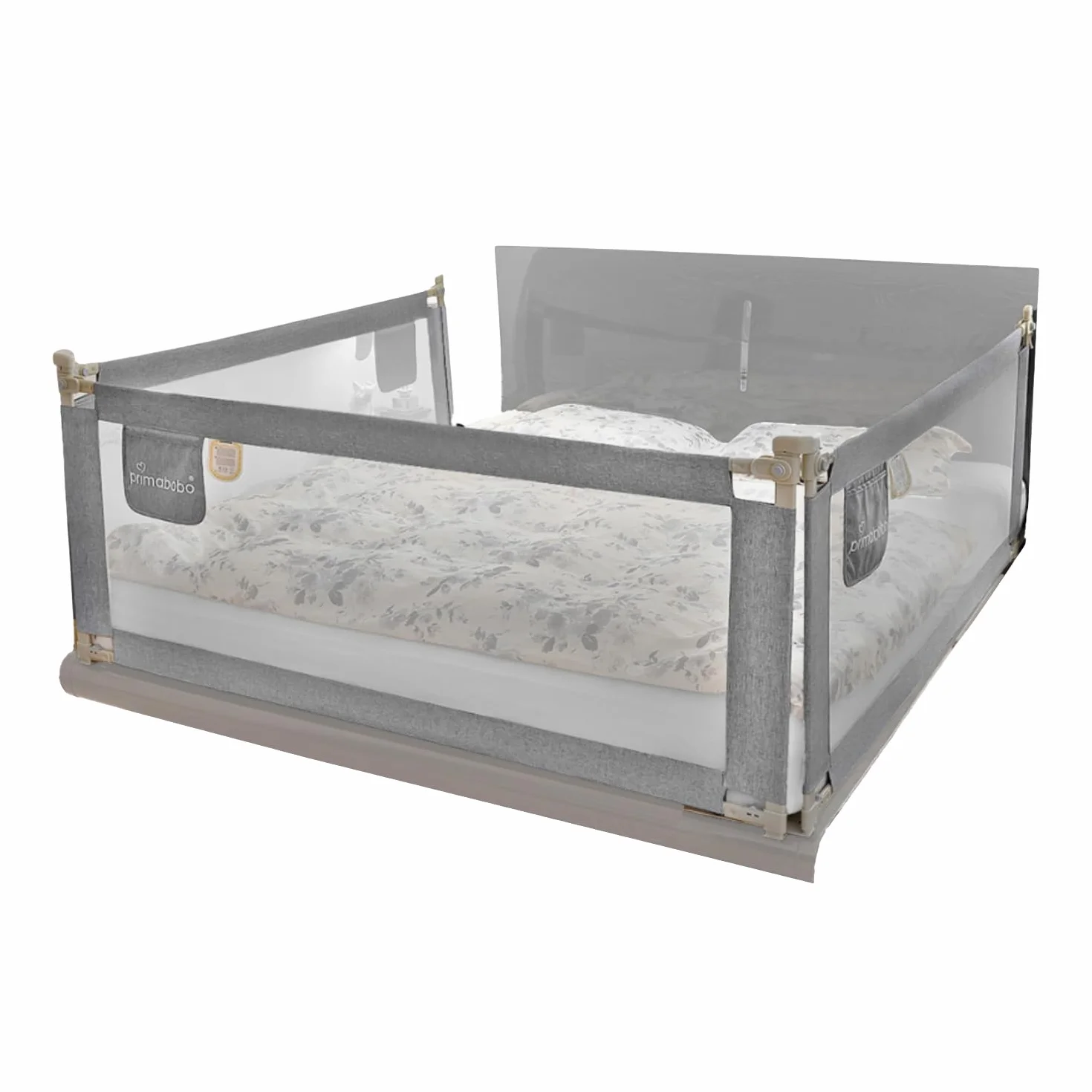Primabobo Zestaw Barierki do Łóżka Classic Szare – 2x 200 cm + 1x 140 cm, Składane, Bezpieczne, Uniwersalne, Zabezpieczenie dla Dzieci