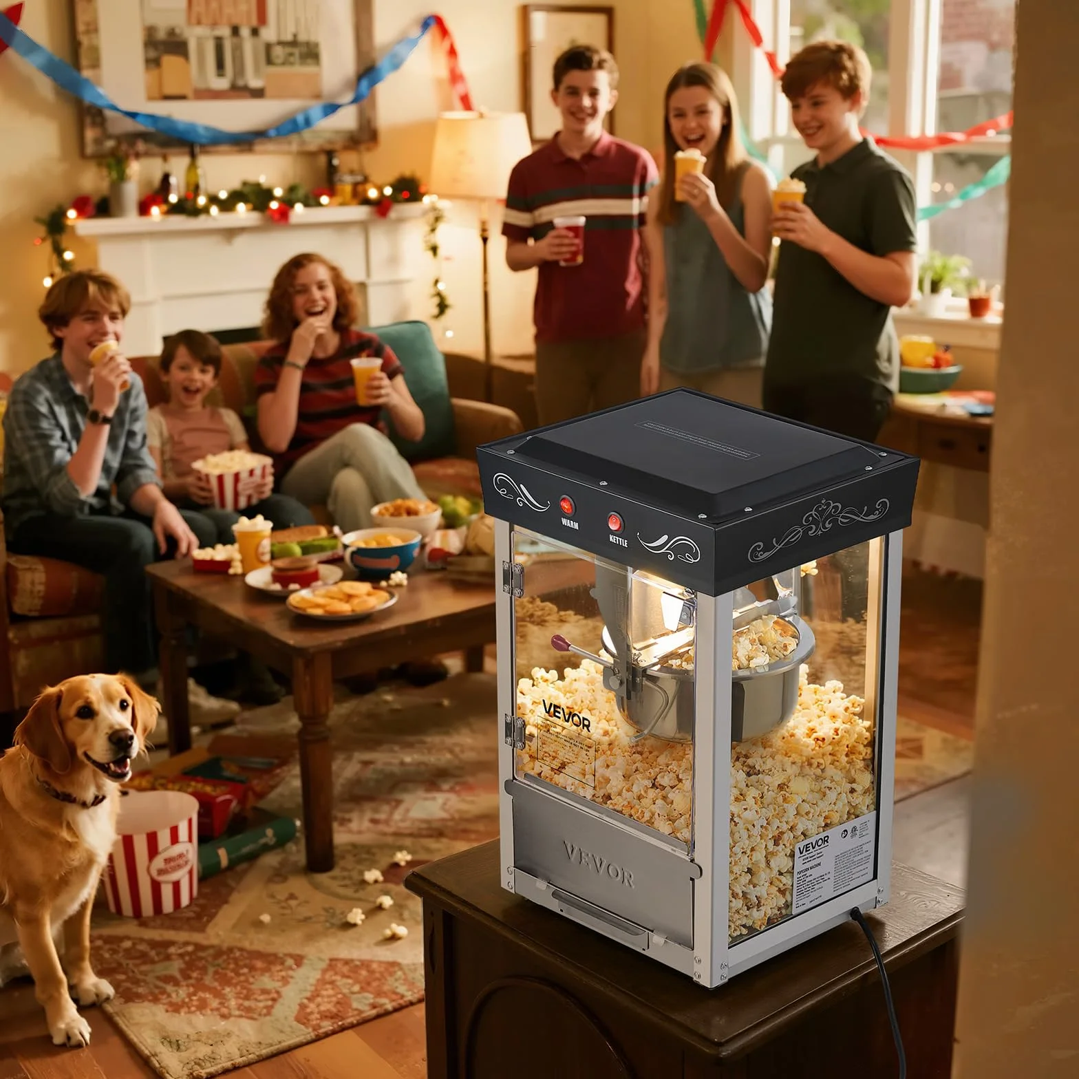 VEVOR Maszyna do popcornu ze stali nierdzewnej 800 W komercyjna 48 filiżanek
