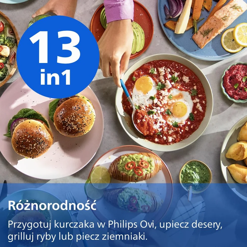 Philips Ovi z serii 4000 z podwójnym koszem 10L – Technologia RapidAir, Synchronizacja, 2 posiłki jednocześnie, 45% mniej miejsca na blacie, Powłoka ceramiczna bez PFAS, Okienka podglądu (NA460/00)