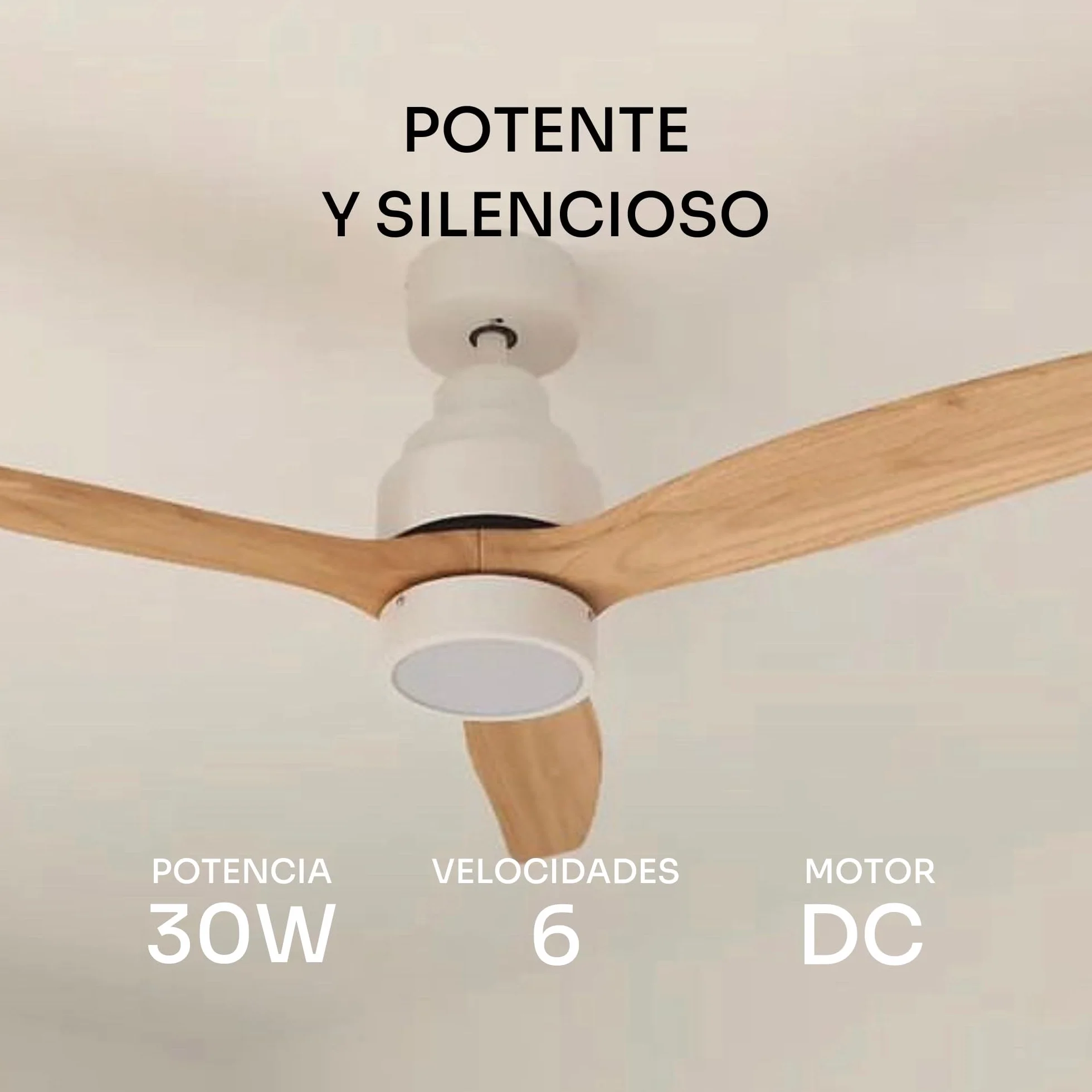 Mellerware - Wentylator sufitowy z pilotem zdalnego sterowania Brizy Bright | 30 W | 6 prędkości | Ultra cichy | 3 łopatki o średnicy 132 | funkcja lato-zimowa | timer | LED | Lightwood