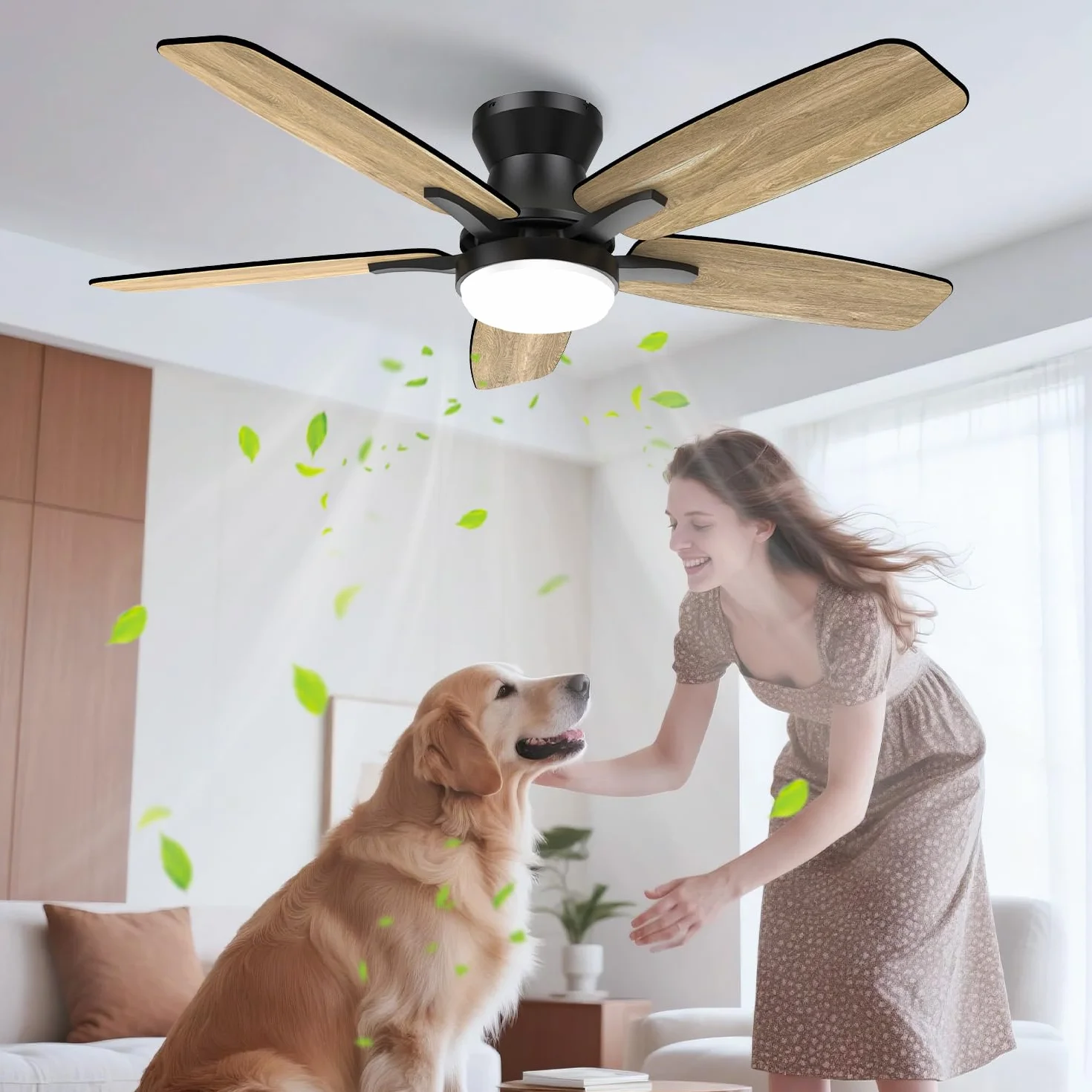 Airwit Wentylator sufitowy 106 cm z dwustronnym światłem, regulowany wentylator sufitowy z pilotem zdalnego sterowania i odwracalnym silnikiem prądu stałego, do sypialni, salonu, 6 prędkości