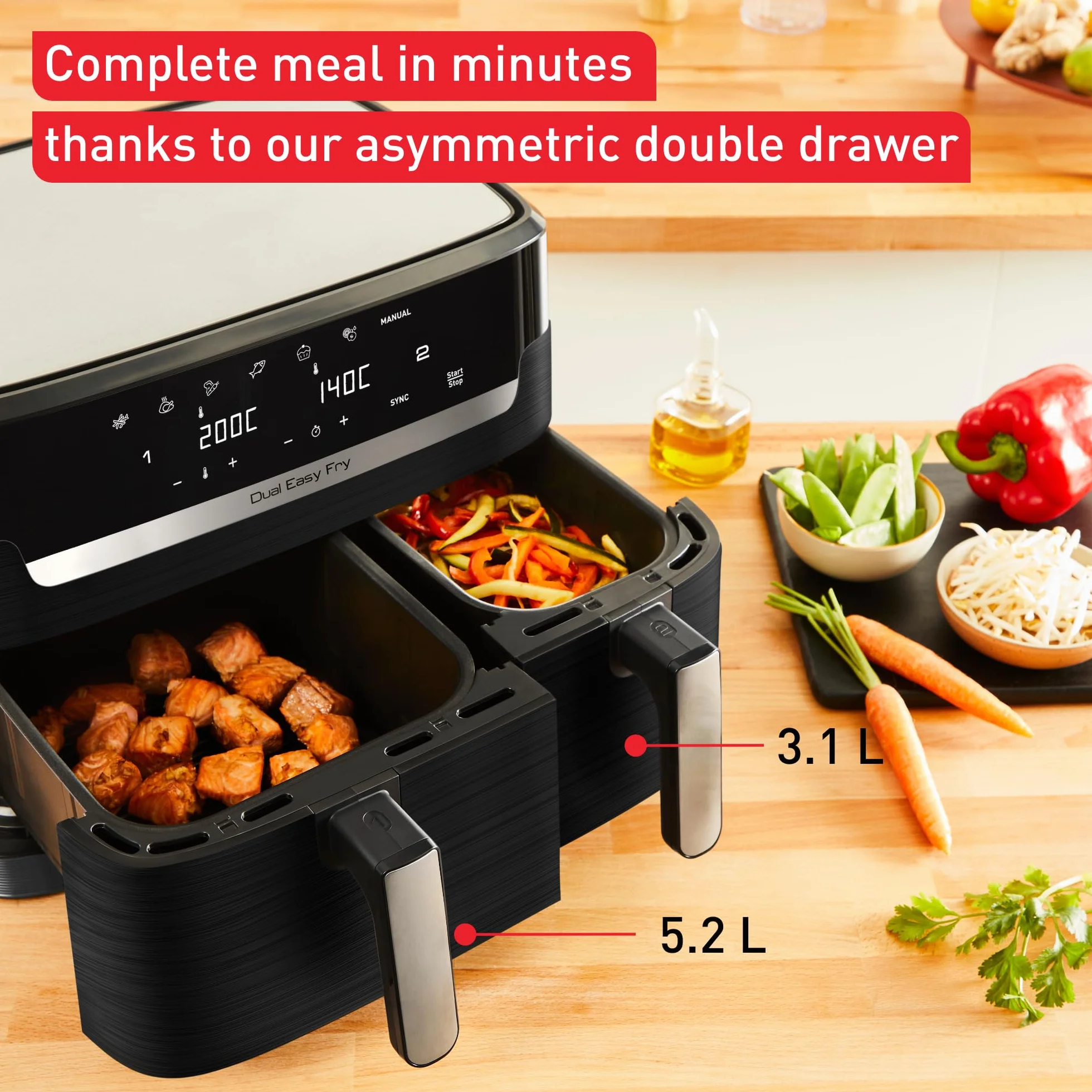 Tefal EY9018 Dual Easy Fry, Frytkownica Beztłuszczowa, Czarna Matowa, 8,3 L, Dwie Szuflady