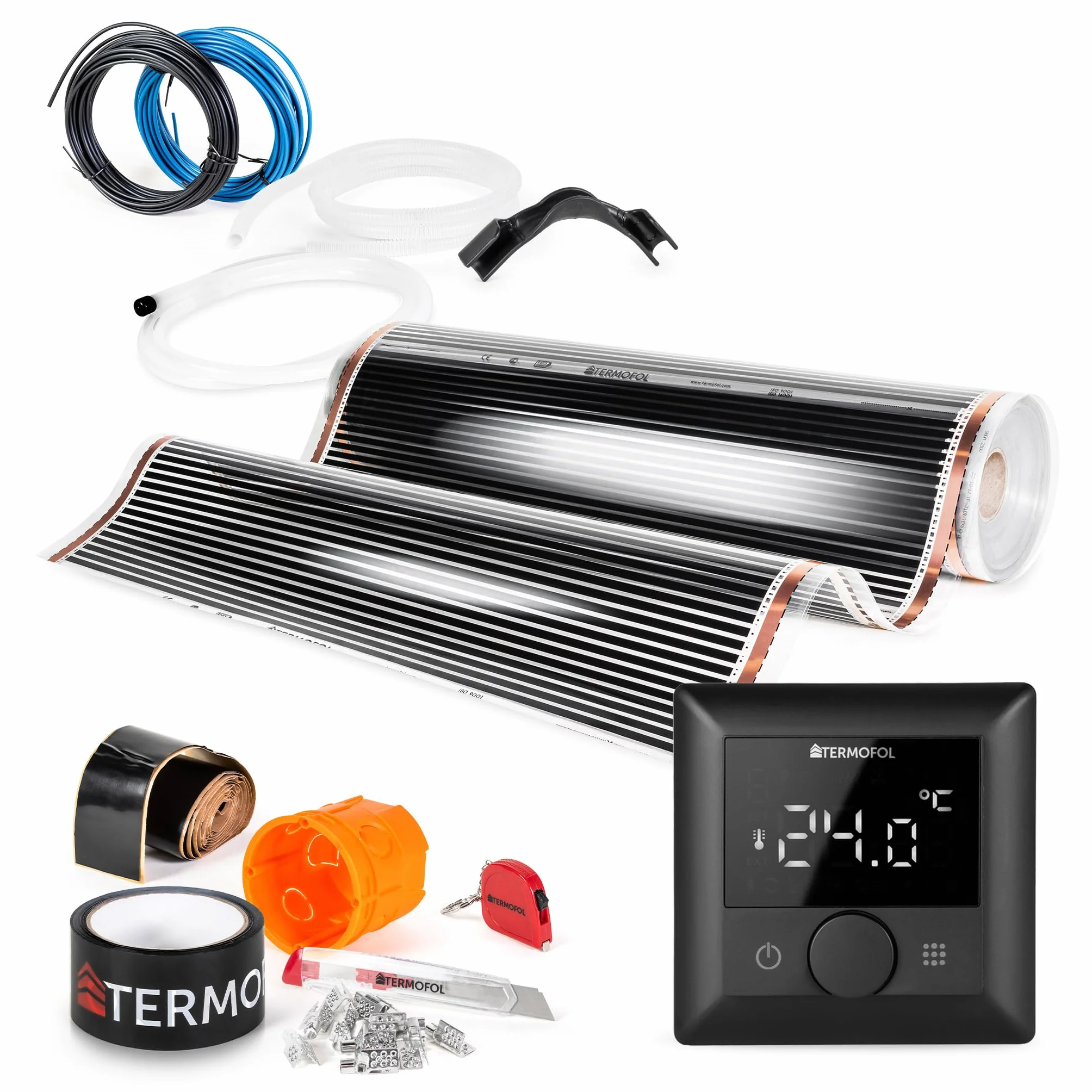 Termofol Elektryczne ogrzewanie podłogowe folia grzewcza 230 V – z termostatem H5 – moc 140 W/m2 – powierzchnia 10 m² – ogrzewanie podłogowe, kompletny zestaw do ogrzewania podłogowego, ściennego lub