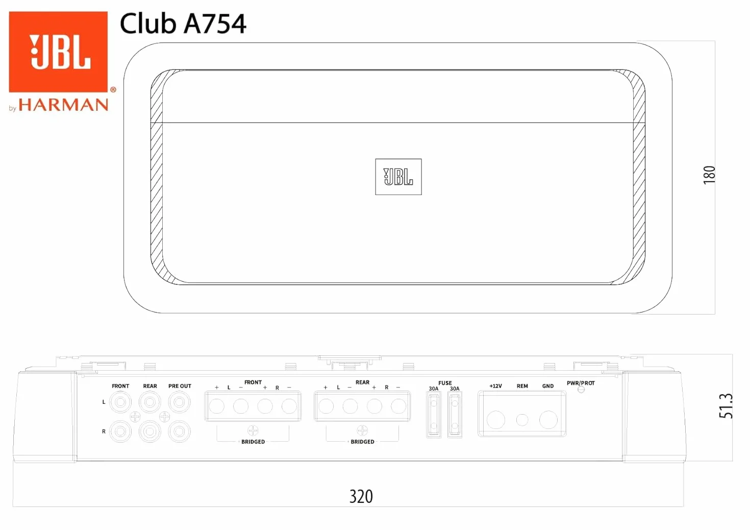 JBL Club A754 4-kanałowy wzmacniacz samochodowy firmy Harman Kardon – samochodowy wzmacniacz radia samochodowego – 4 x 75 W lub 2 x 200 W do 2 lub 4 głośników samochodowych